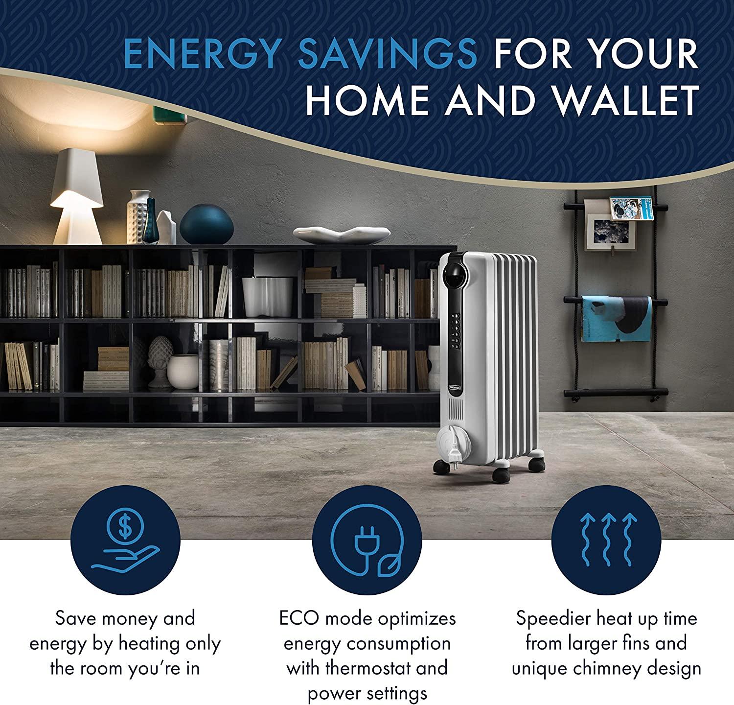 De'Longhi Radia S Eco Digital Full Room Radiant Heater, 15"w x 6"d x 25"h, Light Gray - Image 4