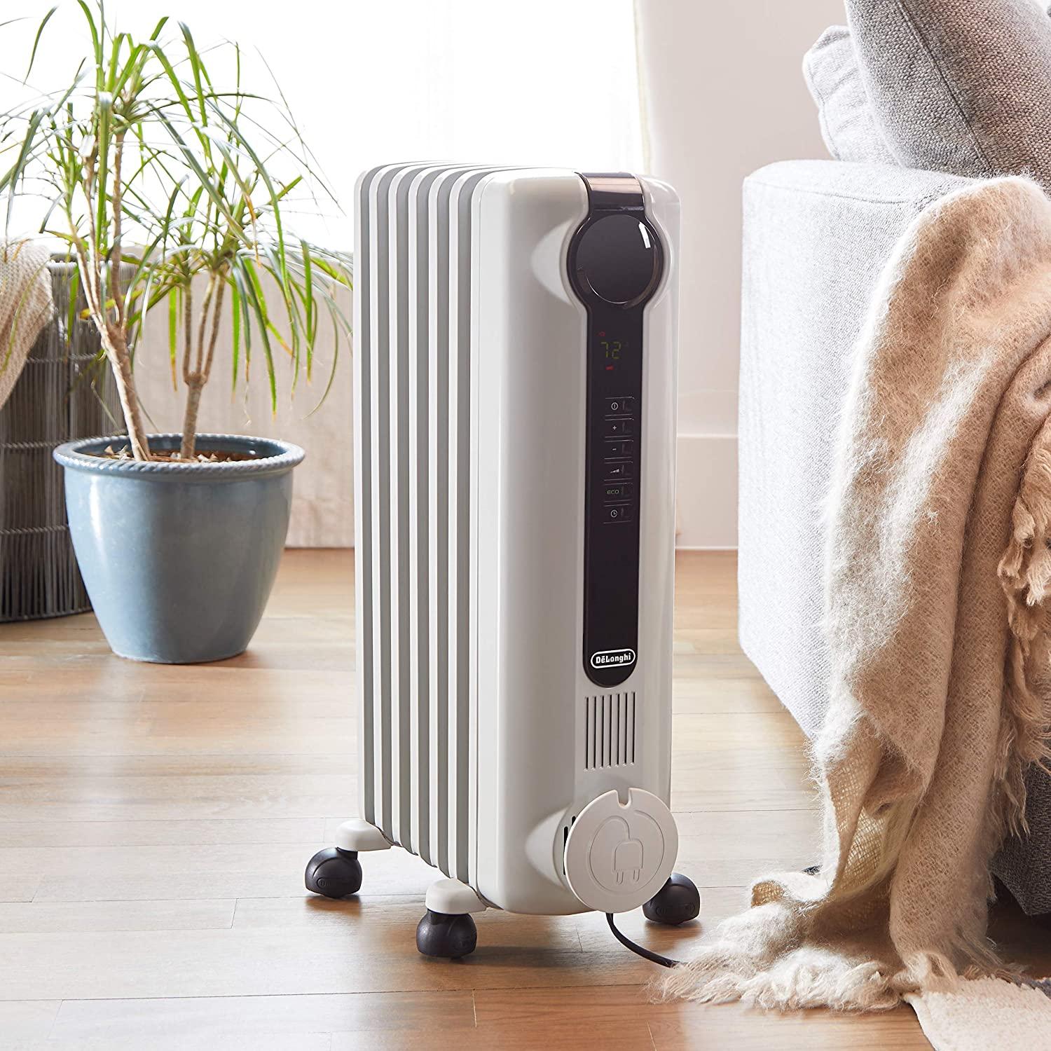 De'Longhi Radia S Eco Digital Full Room Radiant Heater, 15"w x 6"d x 25"h, Light Gray - Image 6