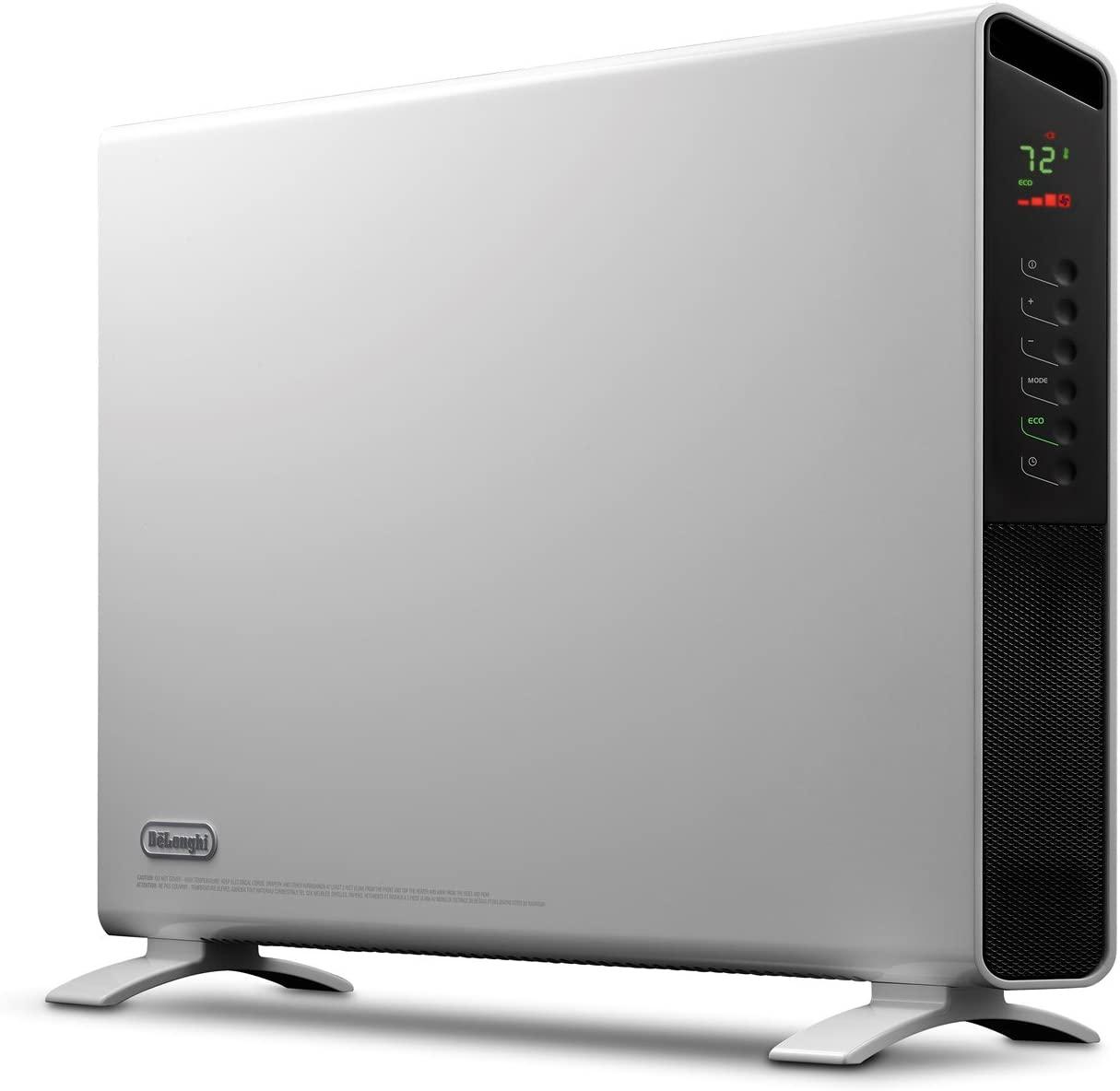 De'Longhi Convection Panel Heater, Full Room Quiet 1500W, standing/Easy Install Wall Mount, LED Digital Display, Adjustable Thermostat, Timer, EcoEnergy Saving Mode, White