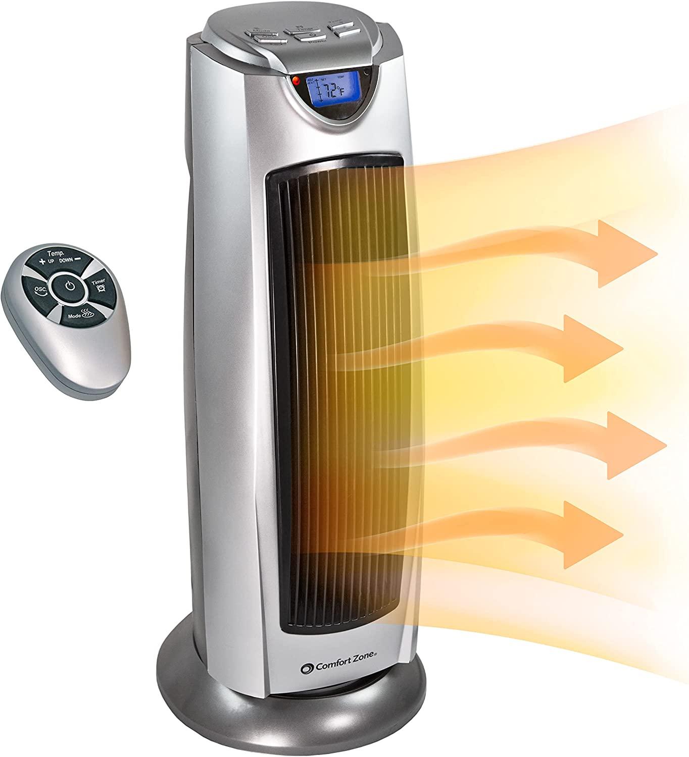 Comfort Zone CZ499R Ceramic Electric Tower Fan-Forced Heater