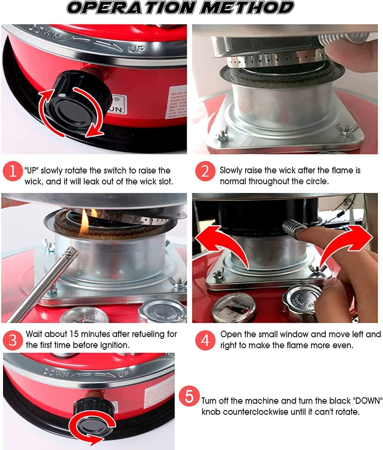 Kerosene Heater Camping Stove Portable Outdoor Kerosene Stove with Adjustable Wick Survival Emergency Burner for Patio Deck Backpacking Hiking Tent (Color : Red (4.6L 6 Wicks)) - Image 7