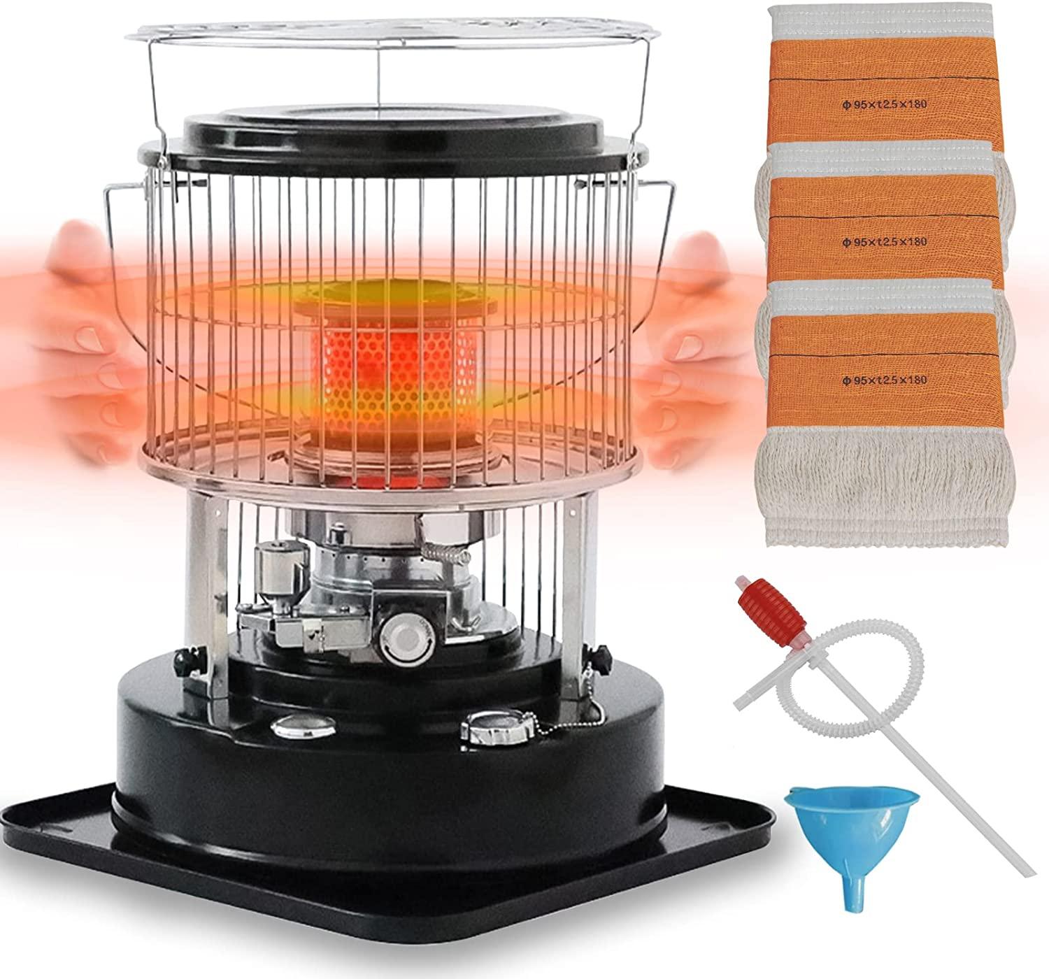 Kerosene Heater for Indoor/Outdoor Use Non Electric, Portable Heater with Anti-Tilt and Safety Shut-Off, 3 Wick, 2600W Small Kerosene Space Heaters, Kerosene Stove for Patio, Fishing, Tent Heater