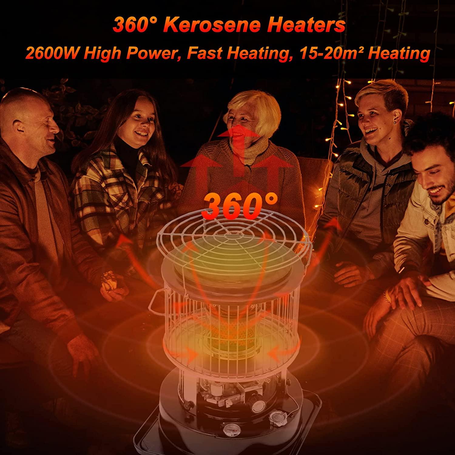Kerosene Heater for Indoor/Outdoor Use Non Electric, Portable Heater with Anti-Tilt and Safety Shut-Off, 3 Wick, 2600W Small Kerosene Space Heaters, Kerosene Stove for Patio, Fishing, Tent Heater - Image 3