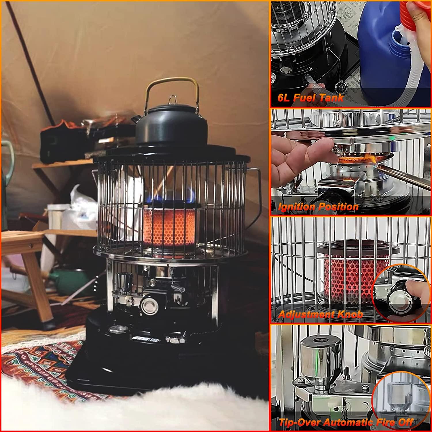 Kerosene Heater for Indoor/Outdoor Use Non Electric, Portable Heater with Anti-Tilt and Safety Shut-Off, 3 Wick, 2600W Small Kerosene Space Heaters, Kerosene Stove for Patio, Fishing, Tent Heater - Image 6
