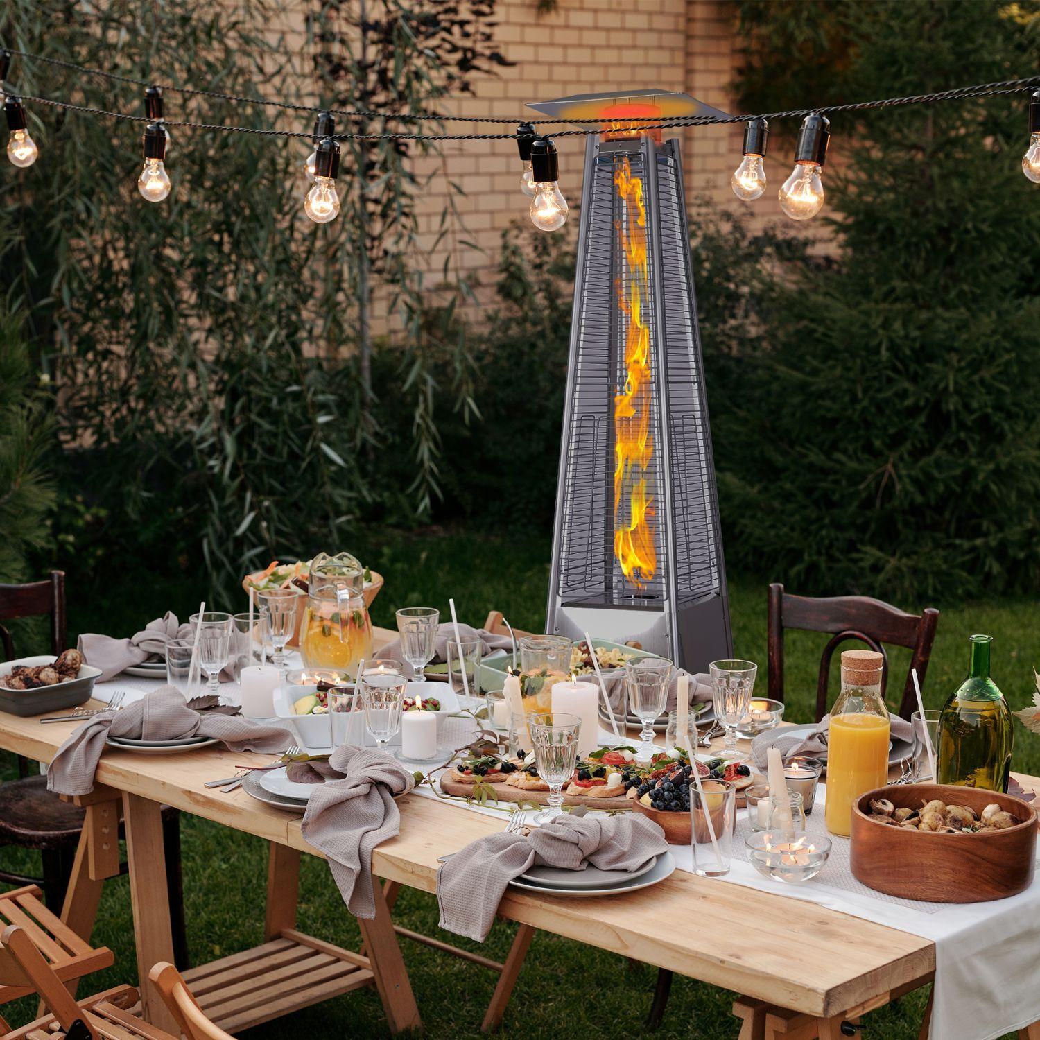 Cmgb Outdoor Patio Pyramid Propane Space Heater,Portable Flame Heater,With Wheels,Silver