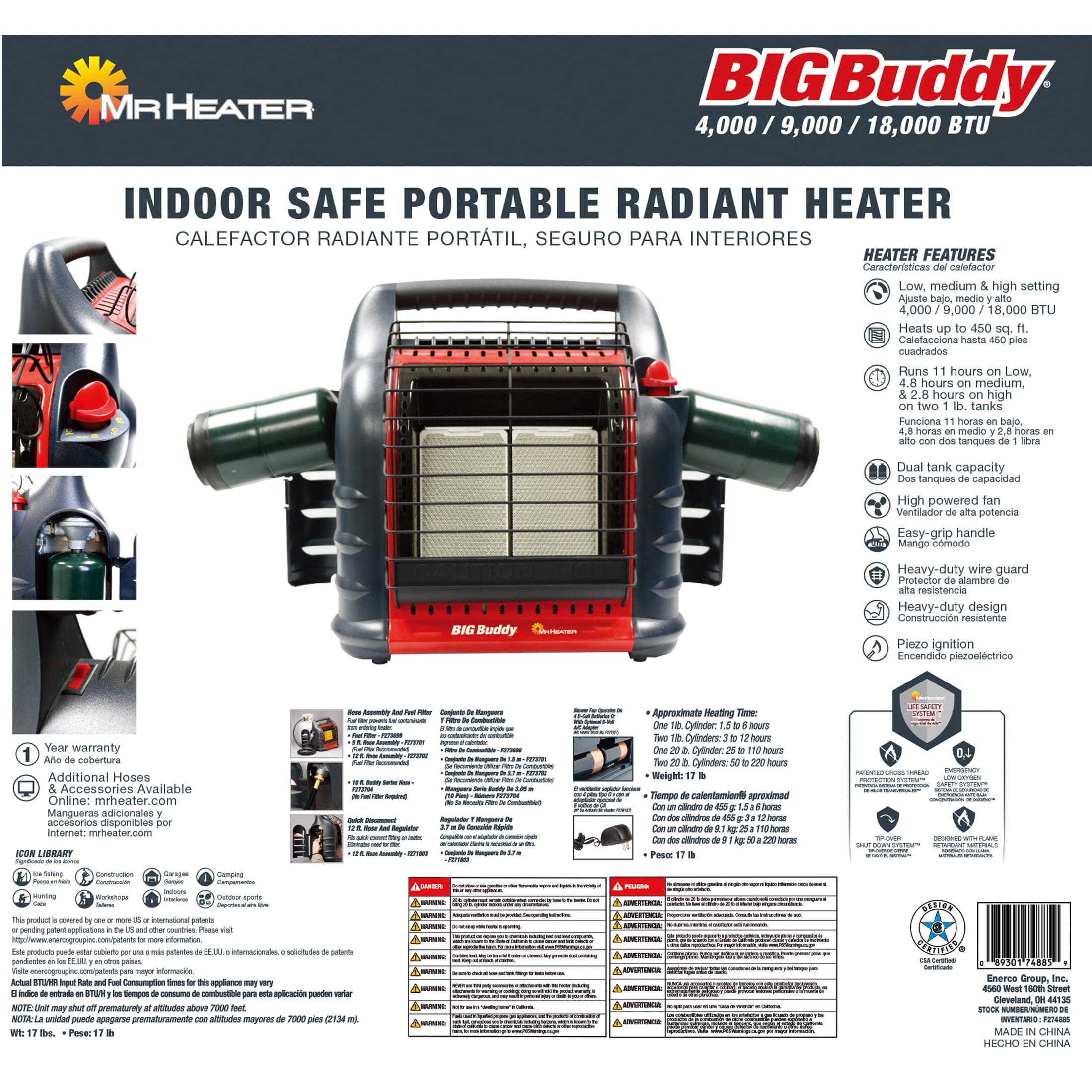 18,000 BTU Portable Radiant Big Buddy Propane Heater - Image 12