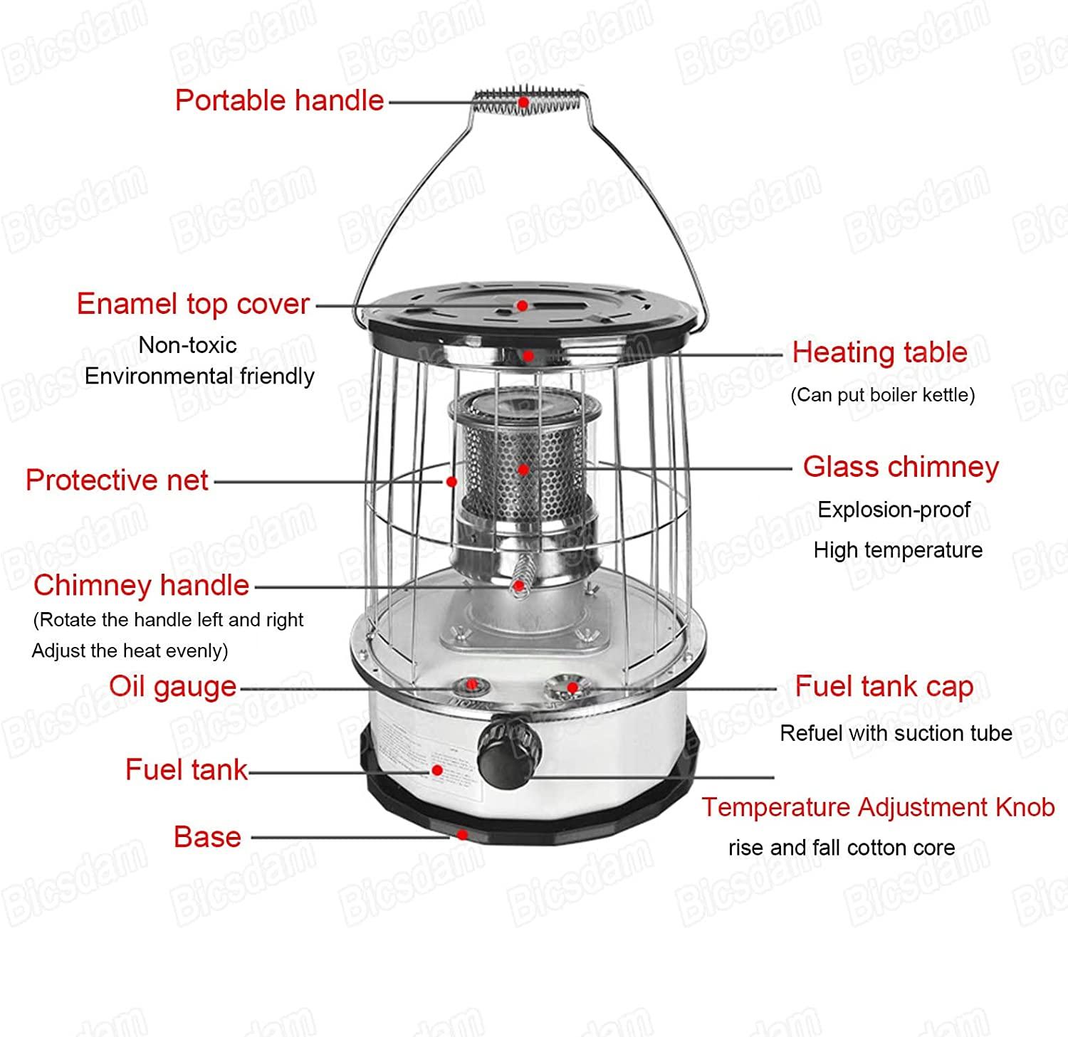 Bicsdam Lightweight Kerosene Space Heater, Efficient Kerosene Stove Heater, Oil Heater Glass Burner, 2600W Kerosene Stove Burner Adjustable Flame, for Outdoor Camping, Winter Fishing (Color : White) - Image 3