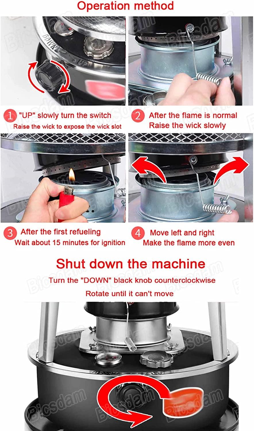 Bicsdam Lightweight Kerosene Space Heater, Efficient Kerosene Stove Heater, Oil Heater Glass Burner, 2600W Kerosene Stove Burner Adjustable Flame, for Outdoor Camping, Winter Fishing (Color : White) - Image 7