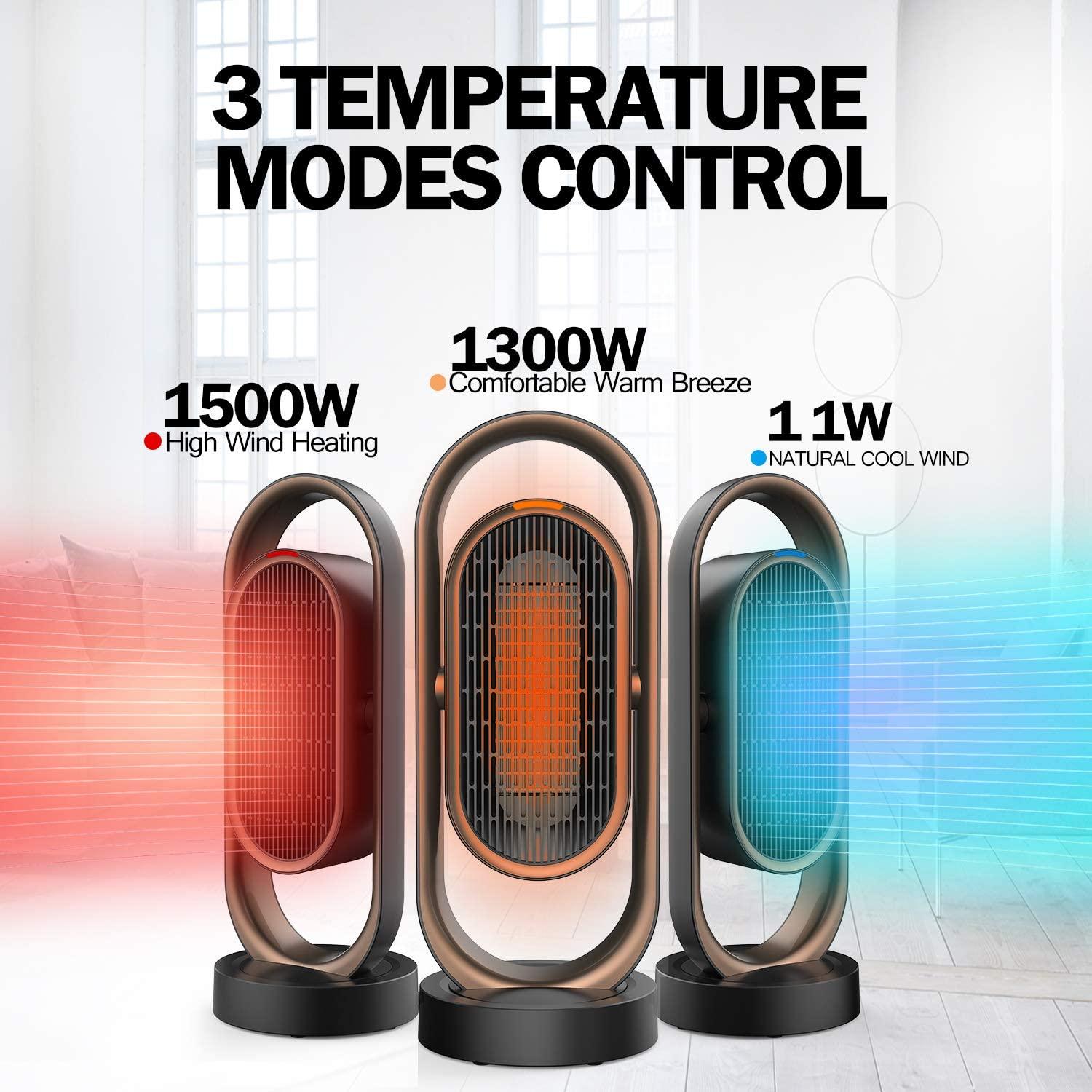 Space Heater for Home &Office - Ceramic Quiet Tower Heater 1 Seconds Heat Up Portable Small Personal Heater for Office Desk with 3 Temperature Modes,Oscillating Heater Fan for Home, Indoor Use - Image 3