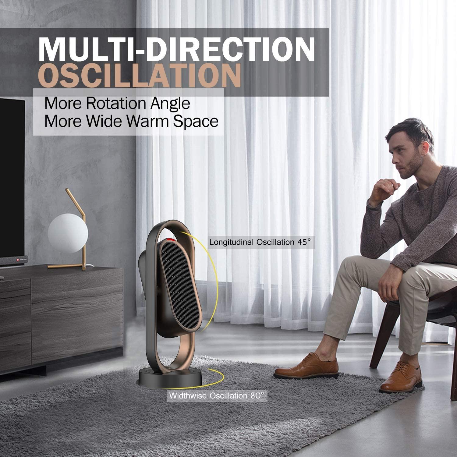 Space Heater for Home &Office - Ceramic Quiet Tower Heater 1 Seconds Heat Up Portable Small Personal Heater for Office Desk with 3 Temperature Modes,Oscillating Heater Fan for Home, Indoor Use - Image 4