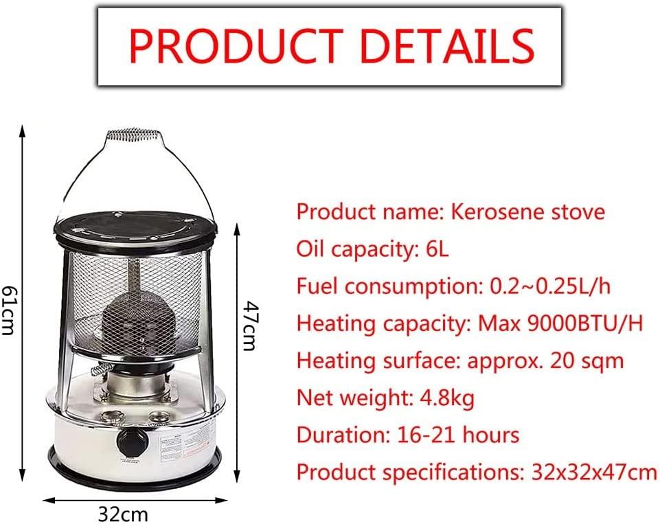 Kerosene Stove Heater Tent Heater, Mobile Heating Without Electricity Inside, Oil Heaters with 3 Wicks, for Indoor Outdoor Patio Camping, 6L - Image 5