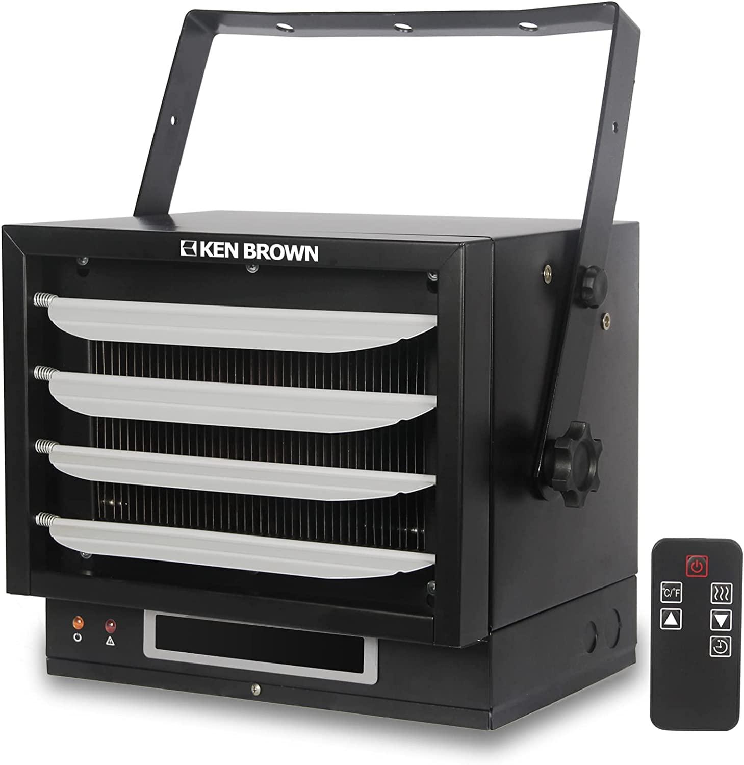 KEN BROWN 7500W Digital Fan Forced Ceiling Mount Heater, Electric Garage Heater with Full-Function Remote, Digital Thermostat and 8-Hour Timer for Garage, Shop, Workshop, Warehouse or Storage Area