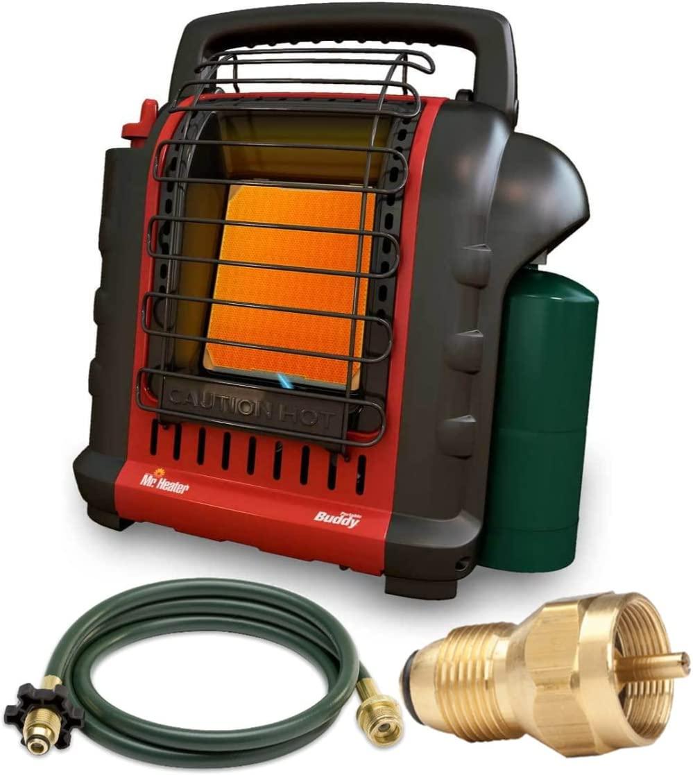 Mr. Heater MH9X 4-9000 BTU Portable Buddy Heater Bundle with 10-Feet Hose Propane Hose with Adapter (3 Items)