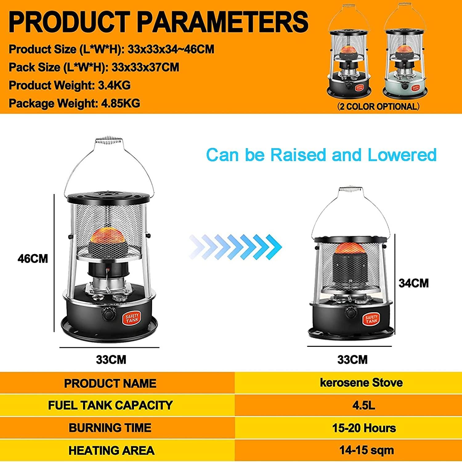 Kerosene Stove with Automatic Flameout, 4.5L Kerosine Capacity,Camping Tent Heater Stove, Portable Oil Heater, Emergency Heating Without Electricity, Kettle Can Be Added On Top - Image 7