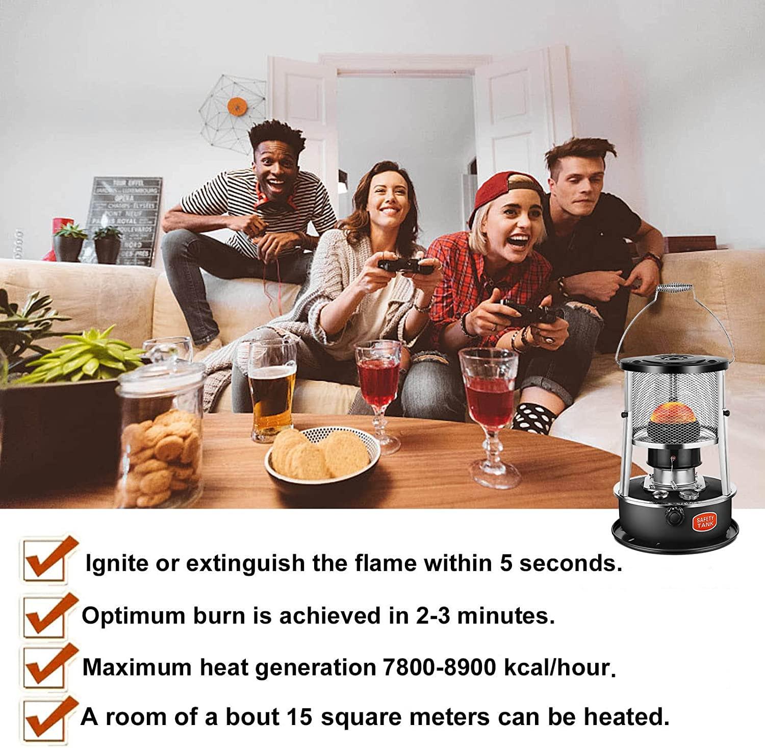 Lake Blue/Black Stainless Steel Kerosene Stove Heater, Indoor Heater Non Electric with Adjustable Protective Cover, Kerosene Space Heaters Complete Accessories, for Tent Heating Camping Cooking - Image 4