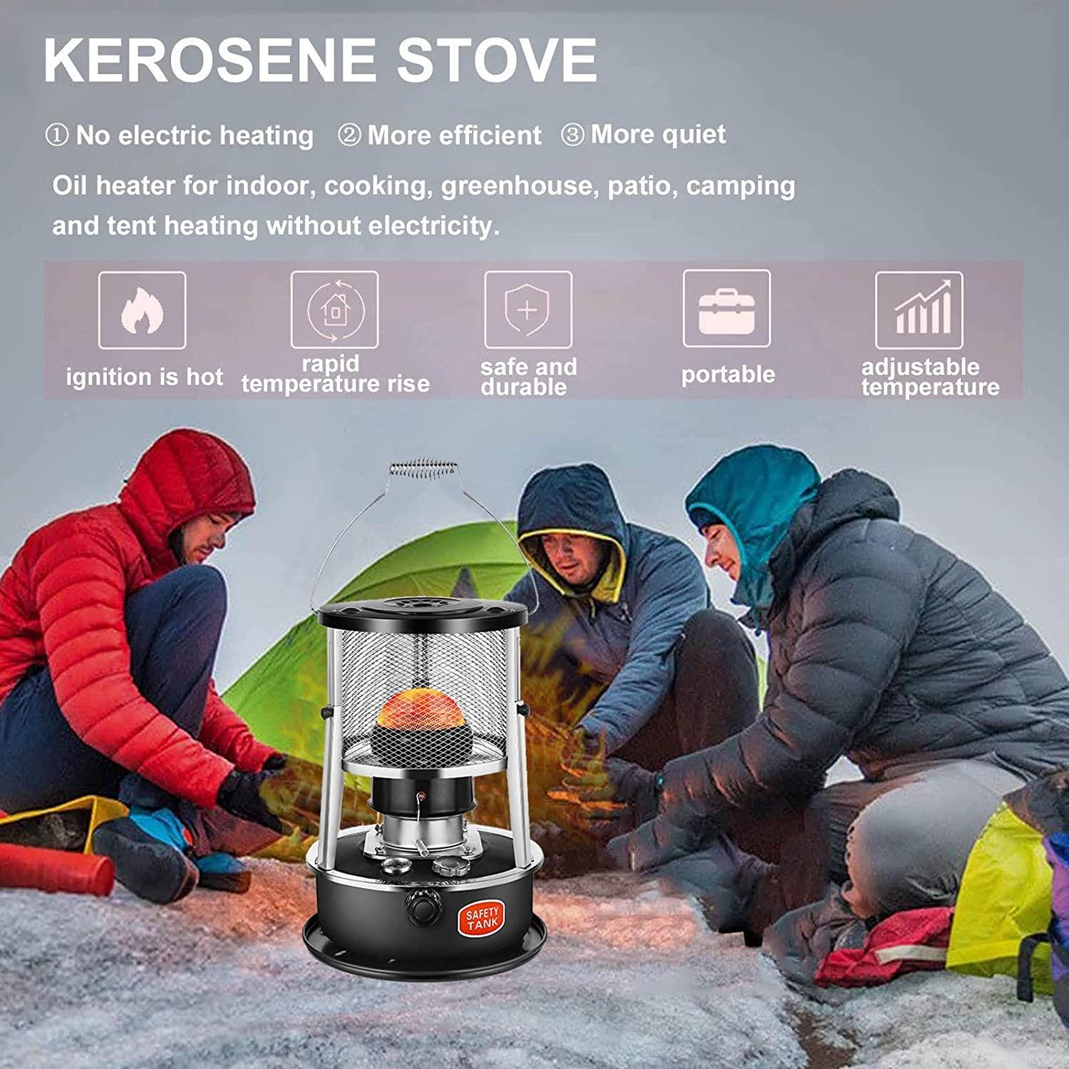 Lake Blue/Black Stainless Steel Kerosene Stove Heater, Indoor Heater Non Electric with Adjustable Protective Cover, Kerosene Space Heaters Complete Accessories, for Tent Heating Camping Cooking - Image 6