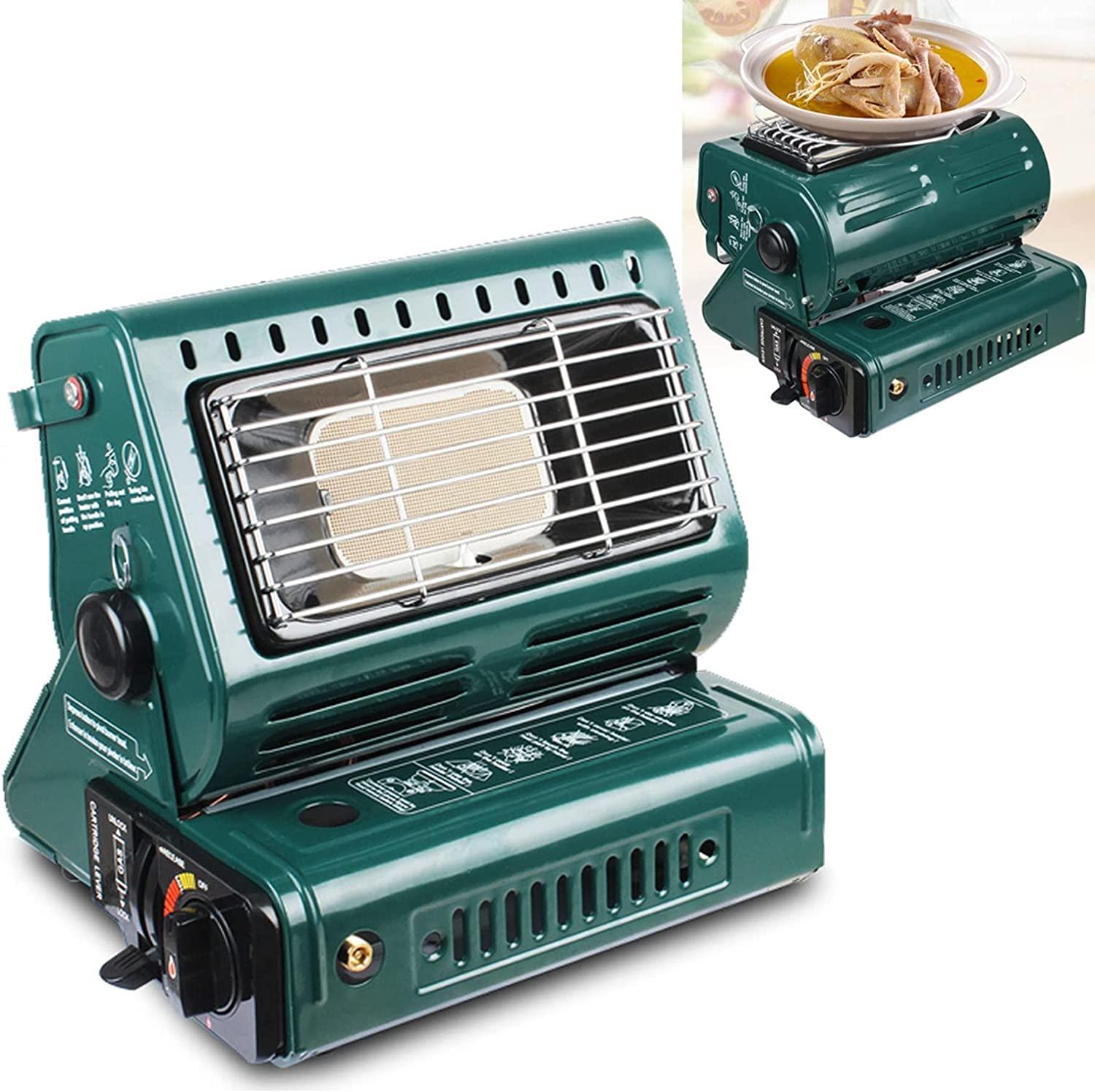 LIUD Gas Heater Camping Butane Heater Portable Green Outdoor Butane Stove Indoor Use Liquefied Gas 1300W Infrared Space Heaters for Tent for Camping Garage Ice Fishing Patio