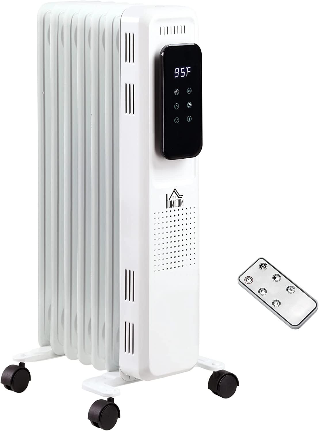 HOMCOM Electric Space Heater, standing 161 Sq. Ft. Heater with 3 Modes, Timer, and Remote, 600/900/1500 W, White