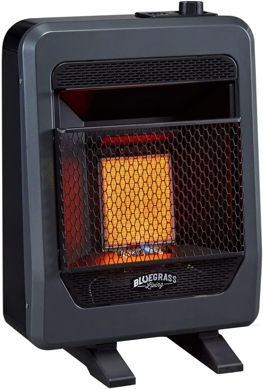 Bluegrass Living Natural Gas Vent Infrared Gas Space Heater With Base Feet - 10,000 BTU, Temperature Control - Model B10TNIR-B-R (Renewed) , Black