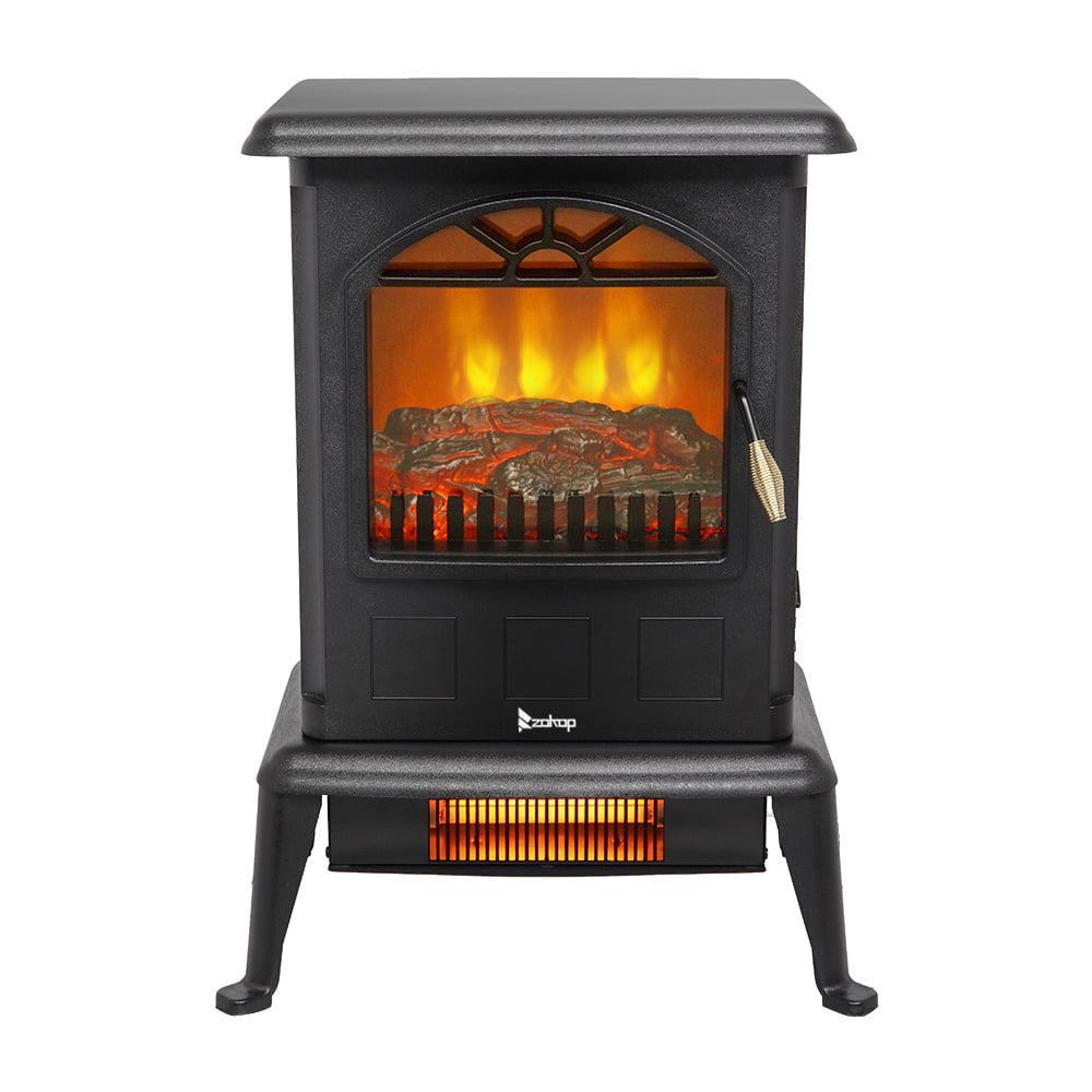 Draliance Electric Fireplace Stove Space Heater 1500W Portable Freestanding with Thermostat, Realistic Flame Logs Vintage Design for Corners