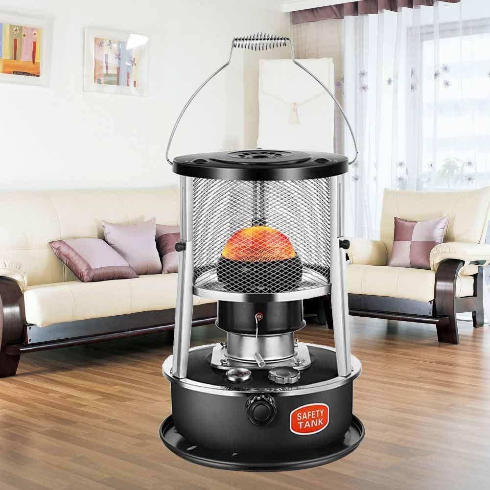 High Efficiency Kerosene Heater Mobile Heater No Electric Indoor Portable Kerosene Stove Heater Camping Heating and Cooking 2600W Oil Stove Fast Heat Up with 6 Cores (Color : Black, Size : 4.5L)
