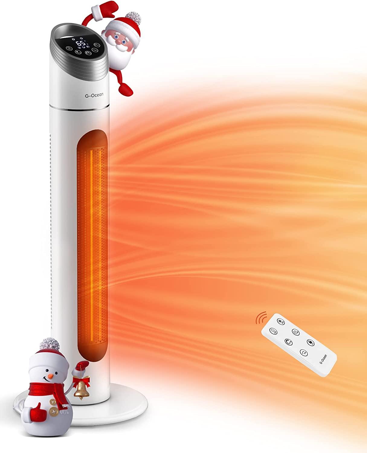 Electric Space Heater for Large Room, 34" Ceramic Tower Heater with Remote, G-Ocean 1500W Portable Space Heater with 12H Timer, 70° Oscillating, Adjustable Thermostat, Overheating & Tip-over Protection for Garage, Home Office Indoor Use, GHTF1502 NEW