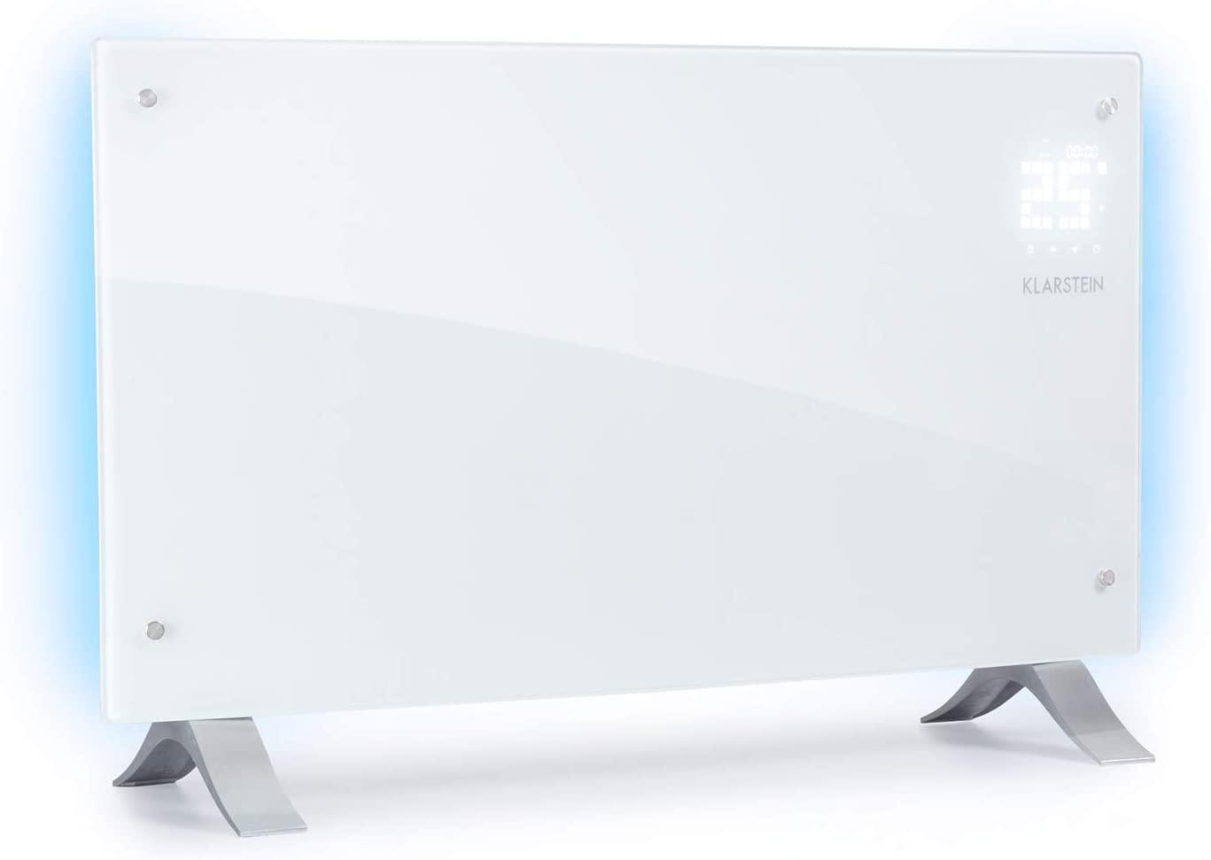 KLARSTEIN holm Curved Ambient, Convection Heater, Portable, 1500 W, Temperature Range 41 – 113 °F, Thermostat, Timer Function, ECO Mode, Touch, Protection Class IP24, LED Display, White