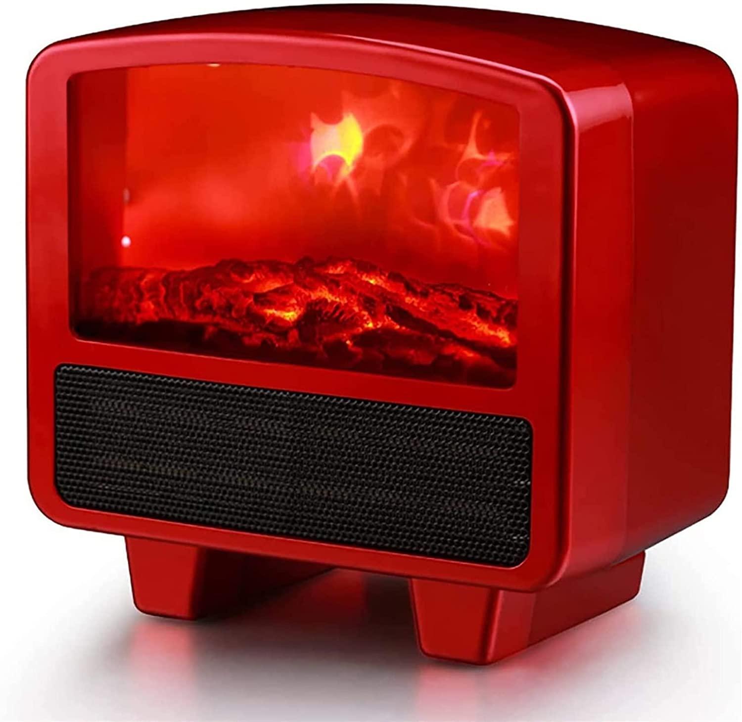 Ditanjia Portable Flame Heater, Electric Fire Stove with Realistic LED Flame Effect, Overheat Protection, for Personal Space Warmer heaters for Home (Color : Red)