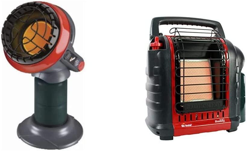 Mr. Heater F215100 MH4B Little Buddy 3800-BTU Indoor Safe Propane Heater, Medium & Heater F232000 MH9BX Buddy 4,000-9,000-BTU Indoor-Safe Portable Propane Radiant Heater, Red-Black