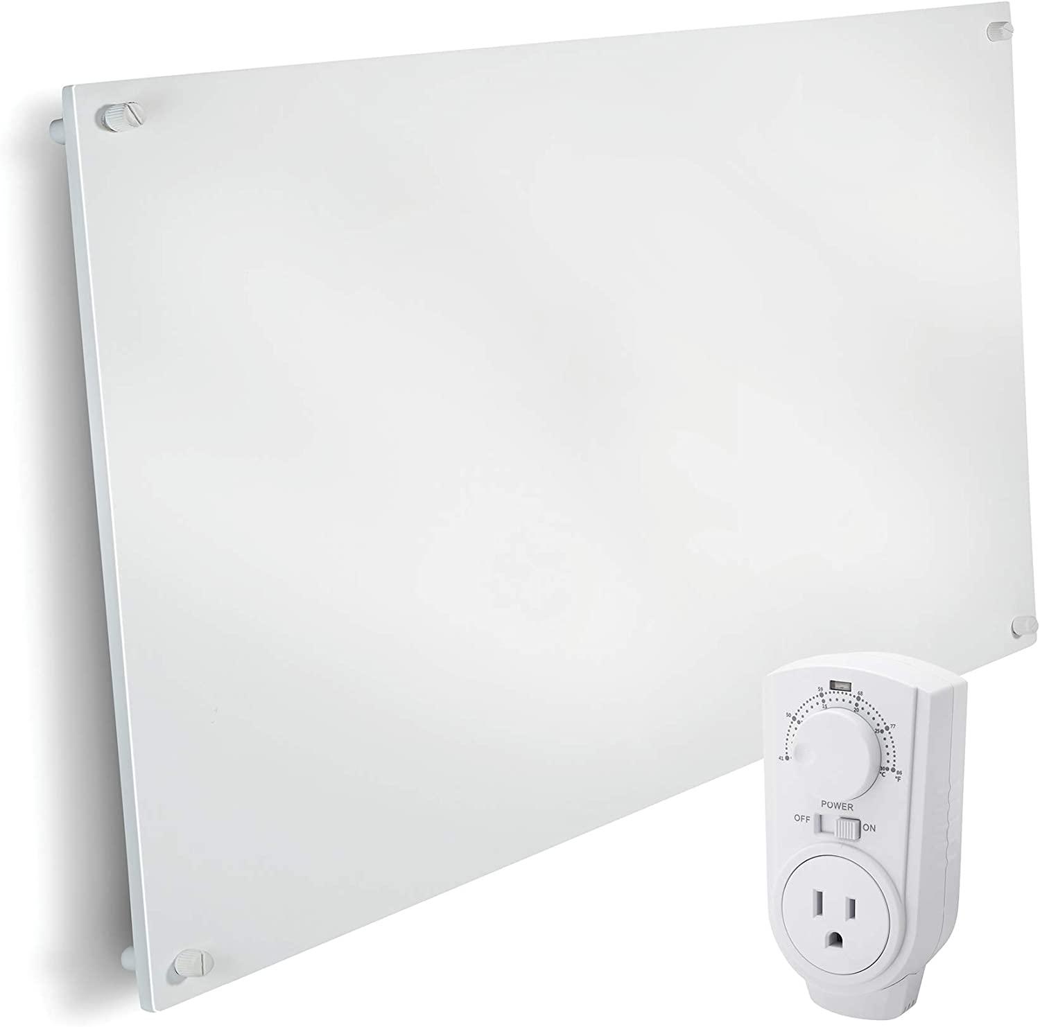 EconoHome Wall Mount Space Heater Panel - with Thermostat - 600 Watt Convection Heater - Ideal for 200 Sq Ft Room - 120V Electric Heater - with Overheat Protection