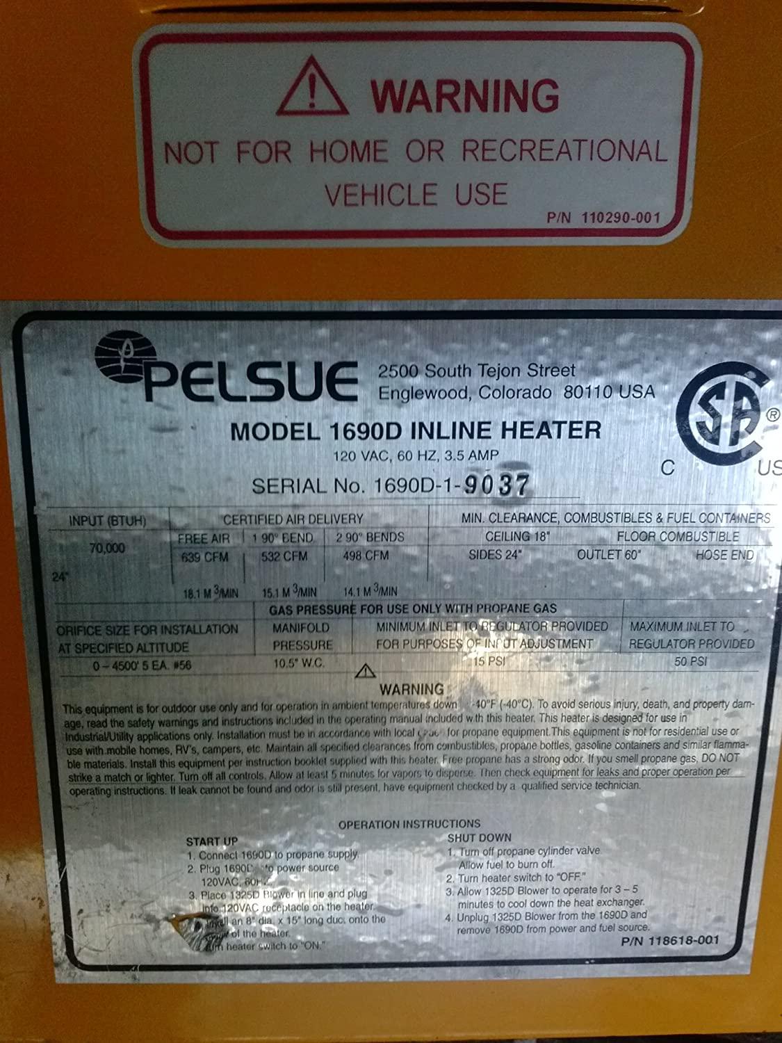 Pelsue 1690D Inline Confined Space Heater for Axial Blower - Image 3