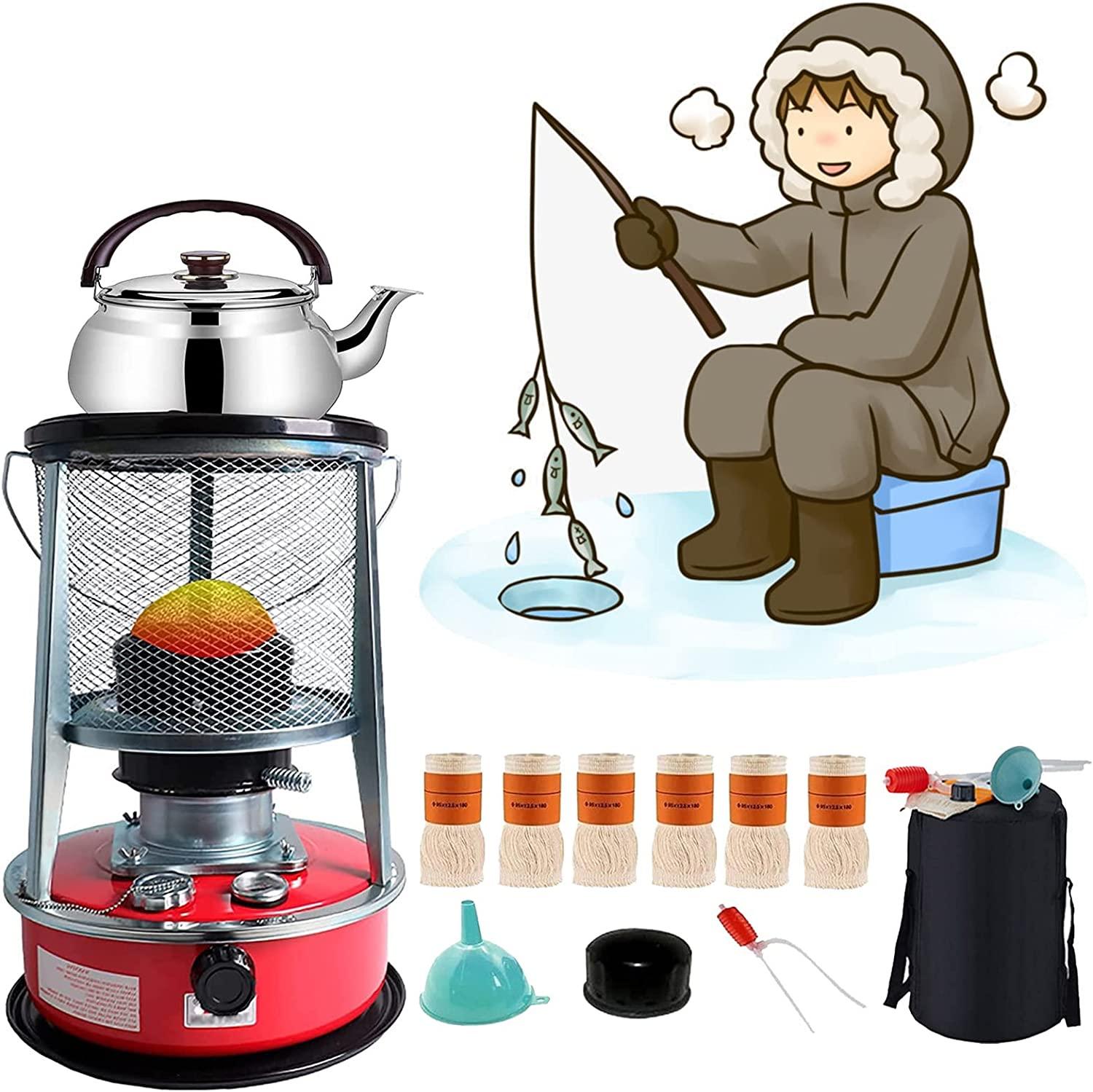 Petroleum Stove Emergency Stove, Portable Radiant Heater Burner, 4.6L Energy-Saving Tent Heater Wick Stove for Cooking Outdoor Camping, with Automatic extinguishing and 6 Wicks (Color : Red)