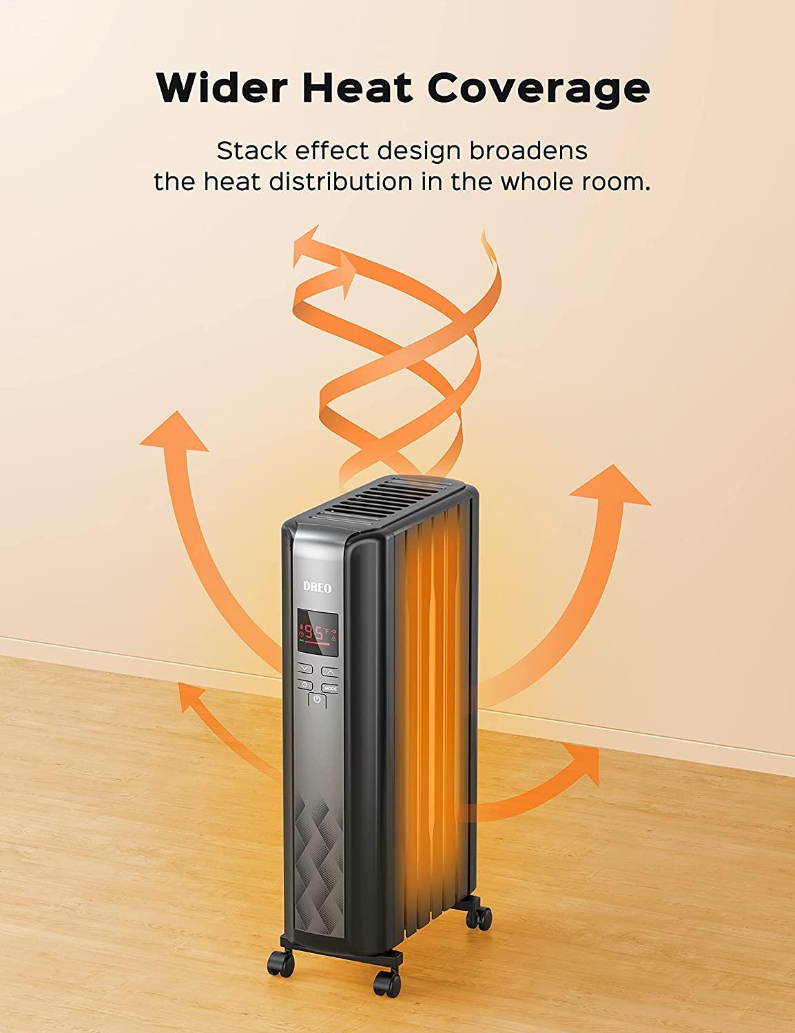 Dreo Radiator Heater, Upgrade 1500W Electric Portable Space Oil Filled Heater with Remote Control, 4 Modes, Overheat & Tip-Over Protection, 24h Timer, Digital Thermostat, Quiet, Indoor - Image 4