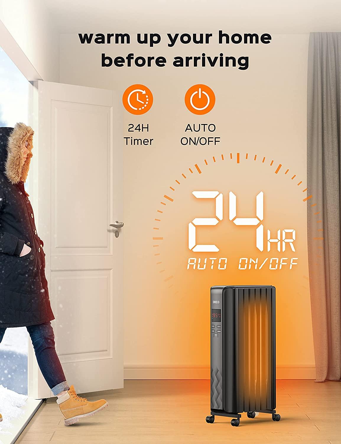 Dreo Radiator Heater, Upgrade 1500W Electric Portable Space Oil Filled Heater with Remote Control, 4 Modes, Overheat & Tip-Over Protection, 24h Timer, Digital Thermostat, Quiet, Indoor - Image 7