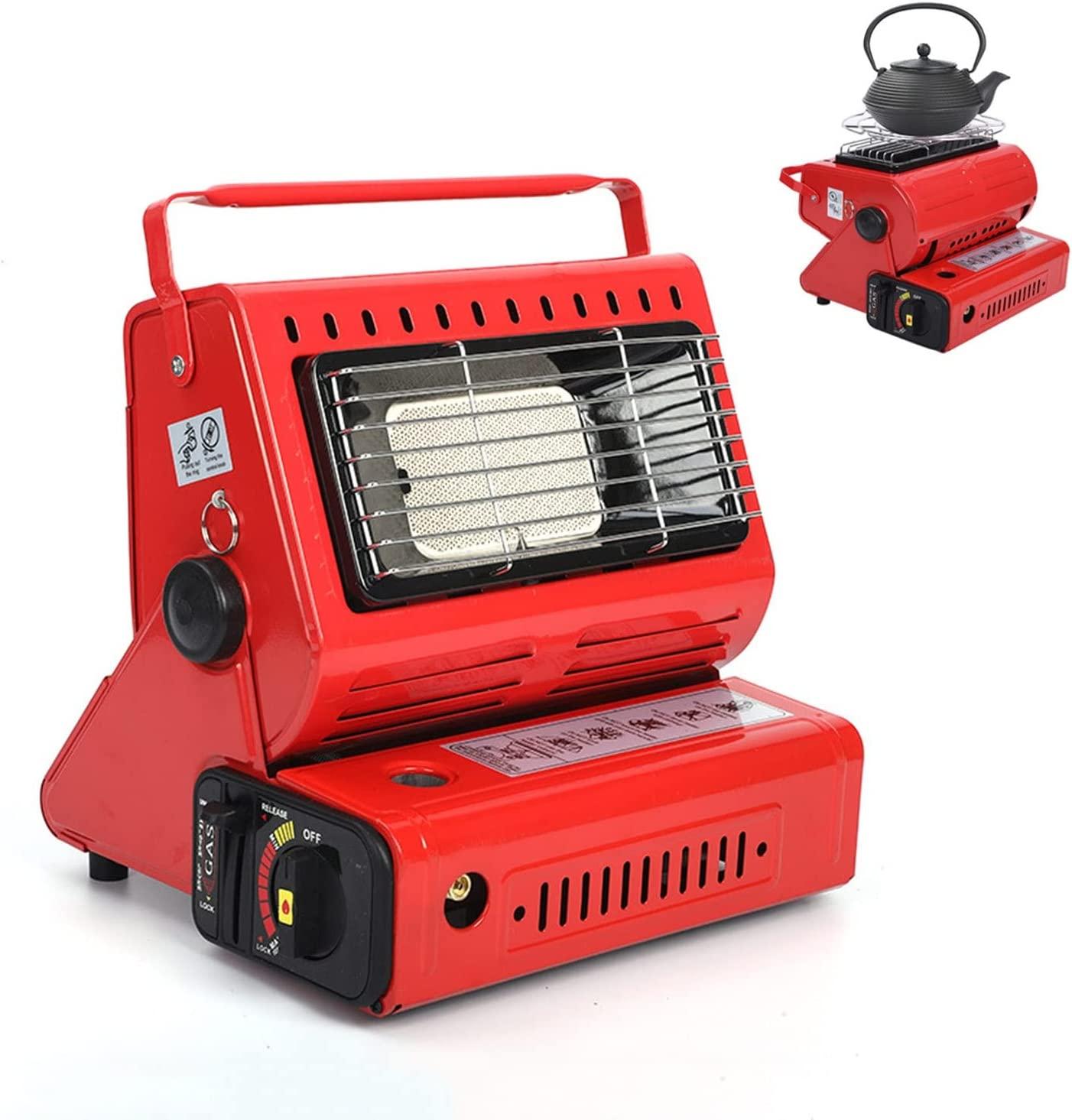 LIUD Portable Heater Propane 1.3kw Tent Heater Camping Heater Two Modes, Stepless Temperature Adjustment Camping Stove Gas Heaters with Convenient Handle for Camping Garage Ice Fishing (Color : Red)