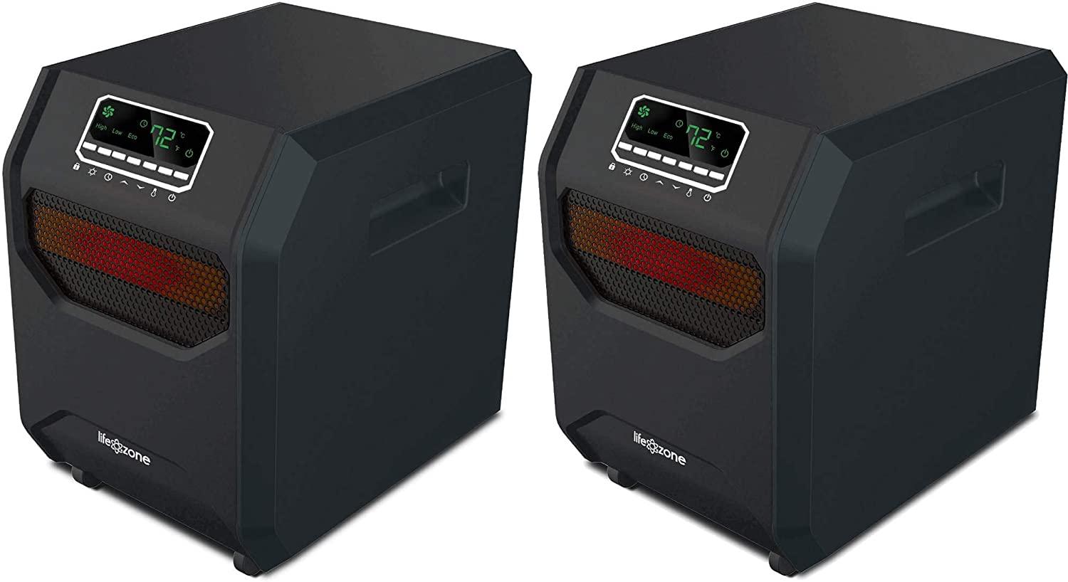 Lifesmart 4-Element Quartz Infrared Portable Large Room Electric Space Heater with 3 Heat Power Settings, Black (2 Pack)