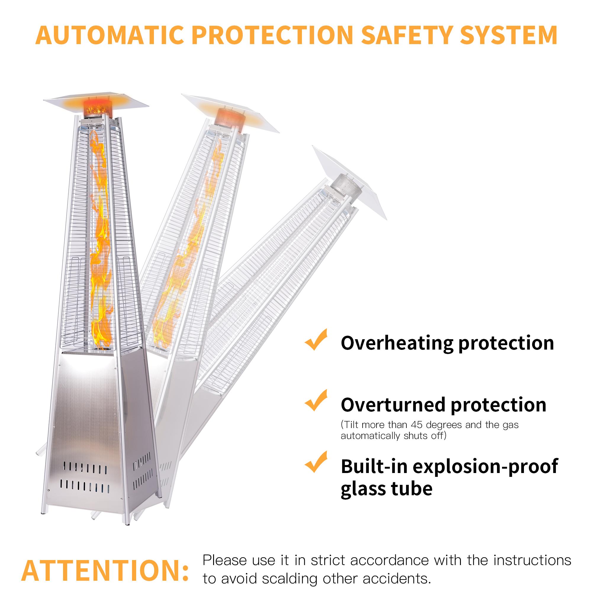 CoSoTower Outdoor Patio Pyramid Propane Space Heater-46,000 BTU Output Portable Flame Heater,W/Wheels,Stainless Steel Color - Image 3