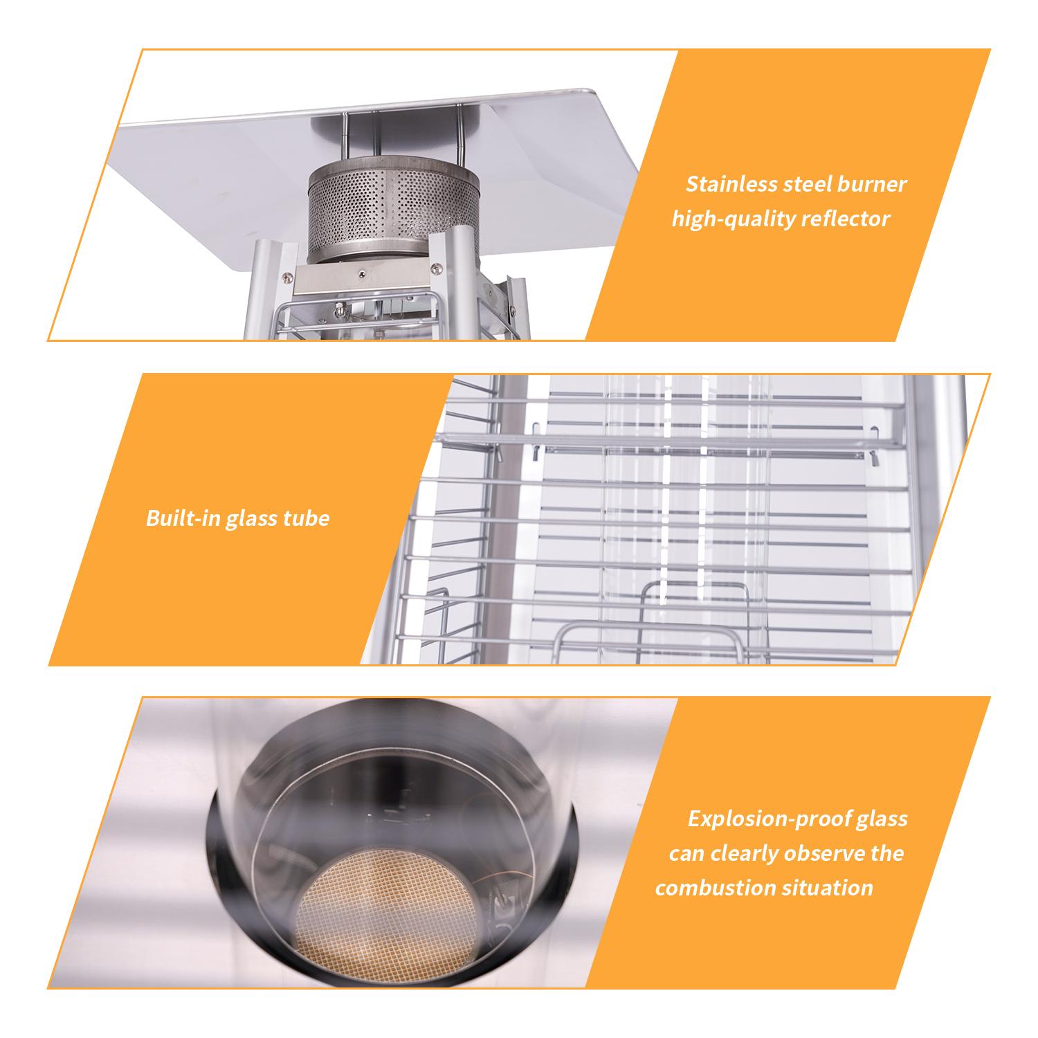 CoSoTower Outdoor Patio Pyramid Propane Space Heater-46,000 BTU Output Portable Flame Heater,W/Wheels,Stainless Steel Color - Image 6