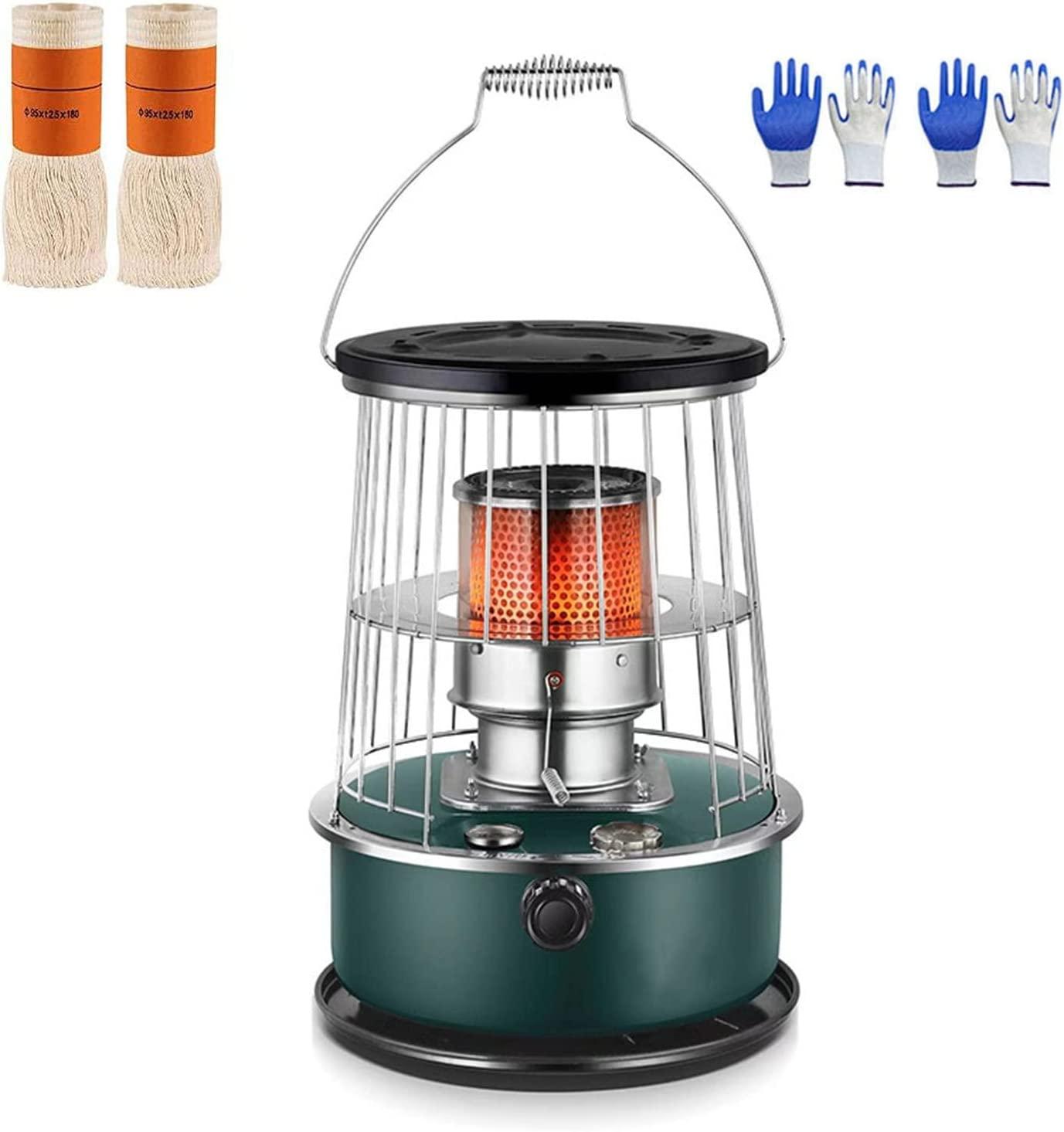 Portable Kerosene Heater for Indoor Use Keroscene Heaters Stainless Steel Indoor Heater Non Electric, Kerosene Stove Camping with 2 Wicks 2 Pairs of Gloves-6L A