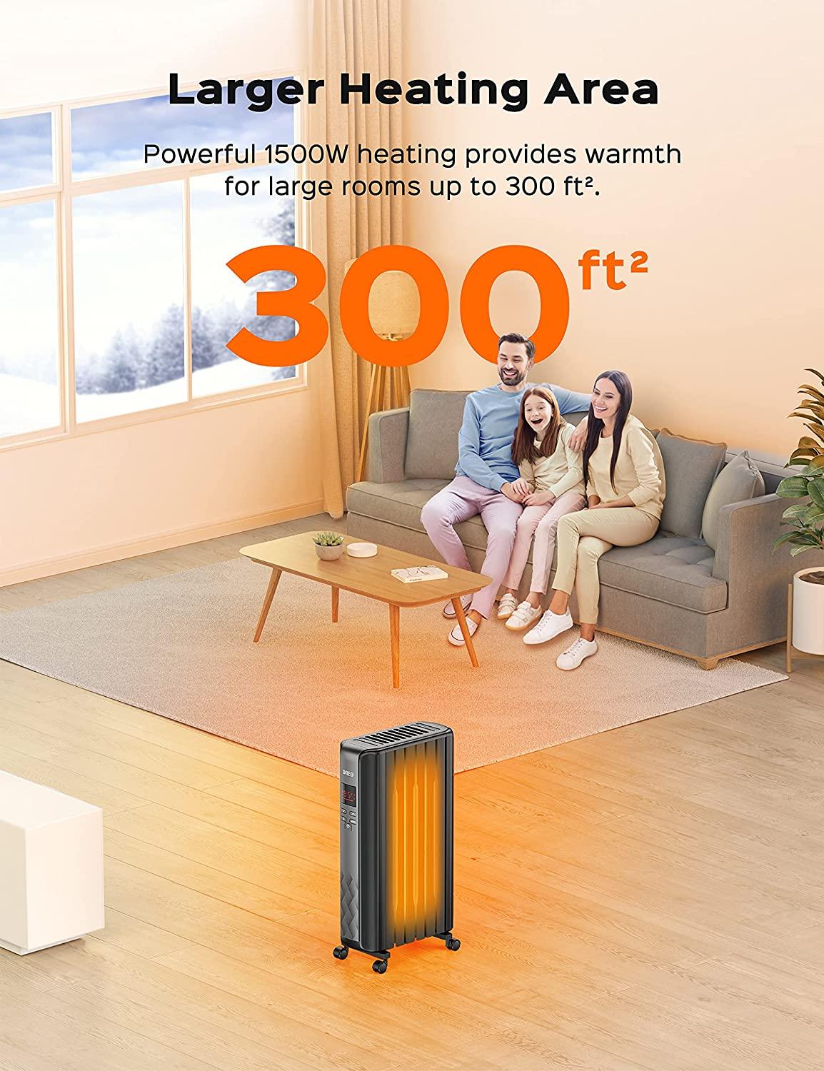 Dreo Radiator Heater, Upgrade 1500W Electric Portable Space Oil Filled Heater with Remote Control, 4 Modes, Overheat & Tip-Over Protection, 24h Timer, Digital Thermostat, Quiet, Indoor - Image 2
