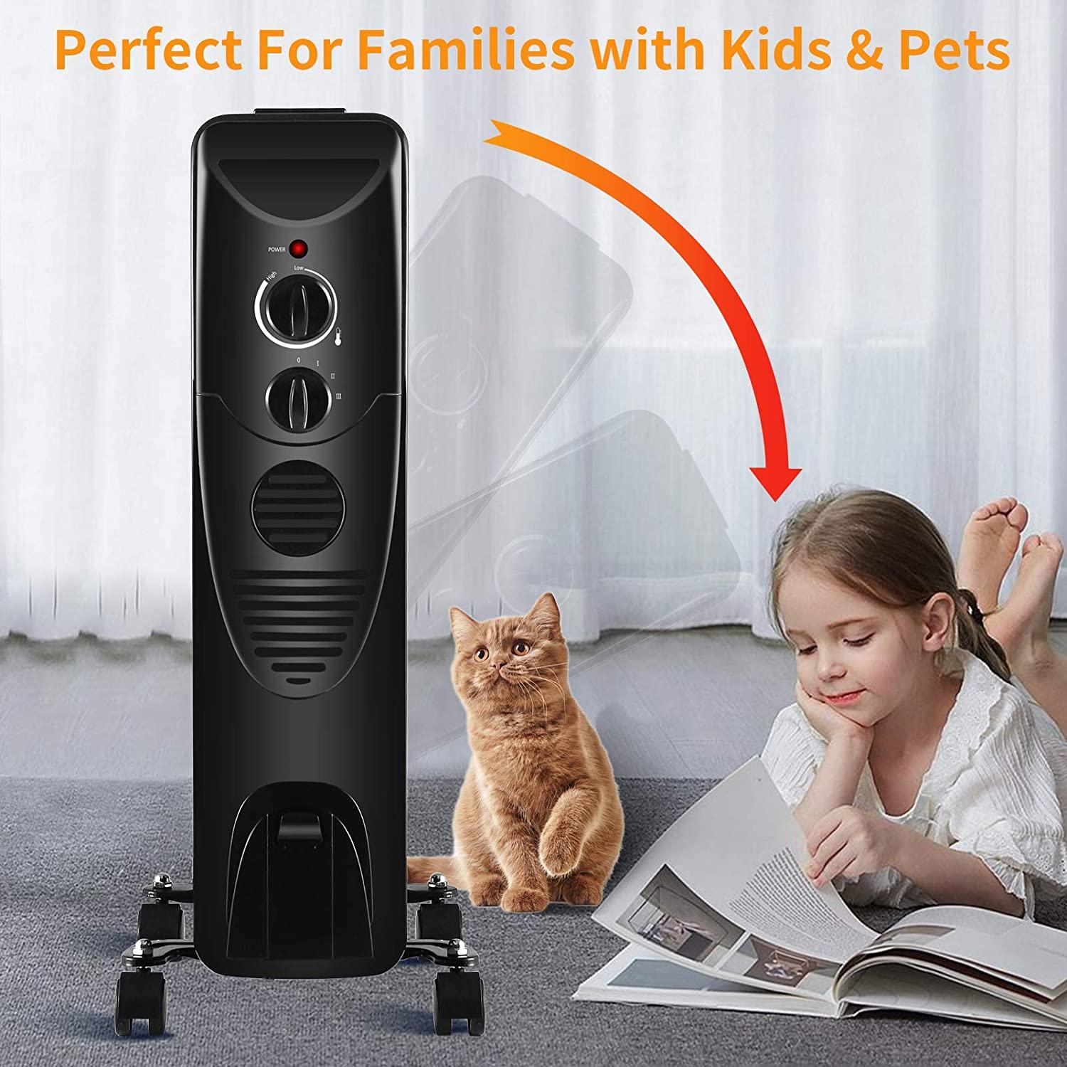 Electric Space Heater 1500W, Portable Oil Heater with 3 Heat Settings, Oil Filled Radiator Heater for Home/Office, Black - Image 3