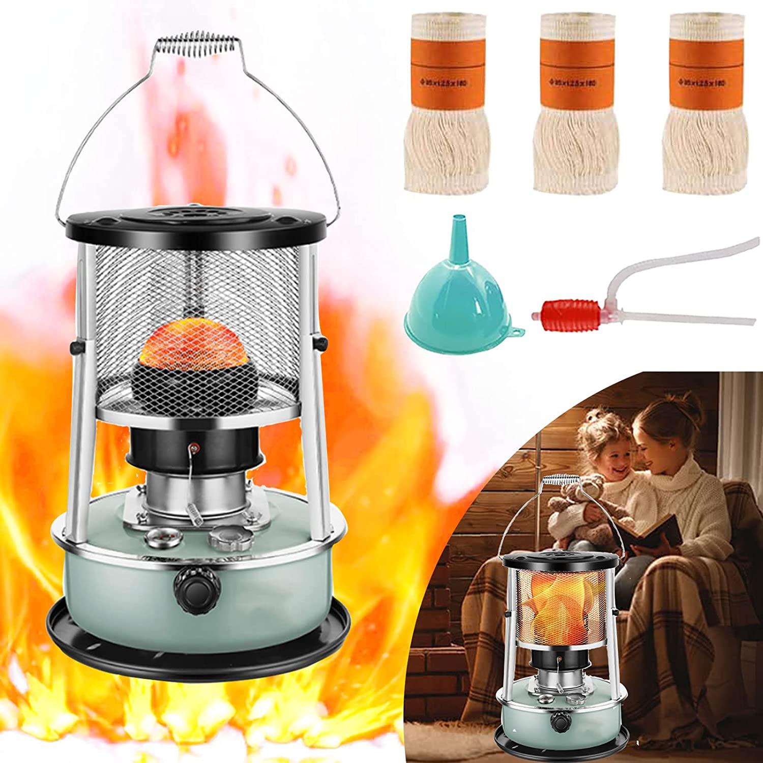 Kerosene Stove Heater for Indoor Camping, Large Lightweight Portable Stainless Steel Oil Heater Glass Burner Kerosene Stove Heater with Automatic Extinguisher for Indoor Outdoor (Green)