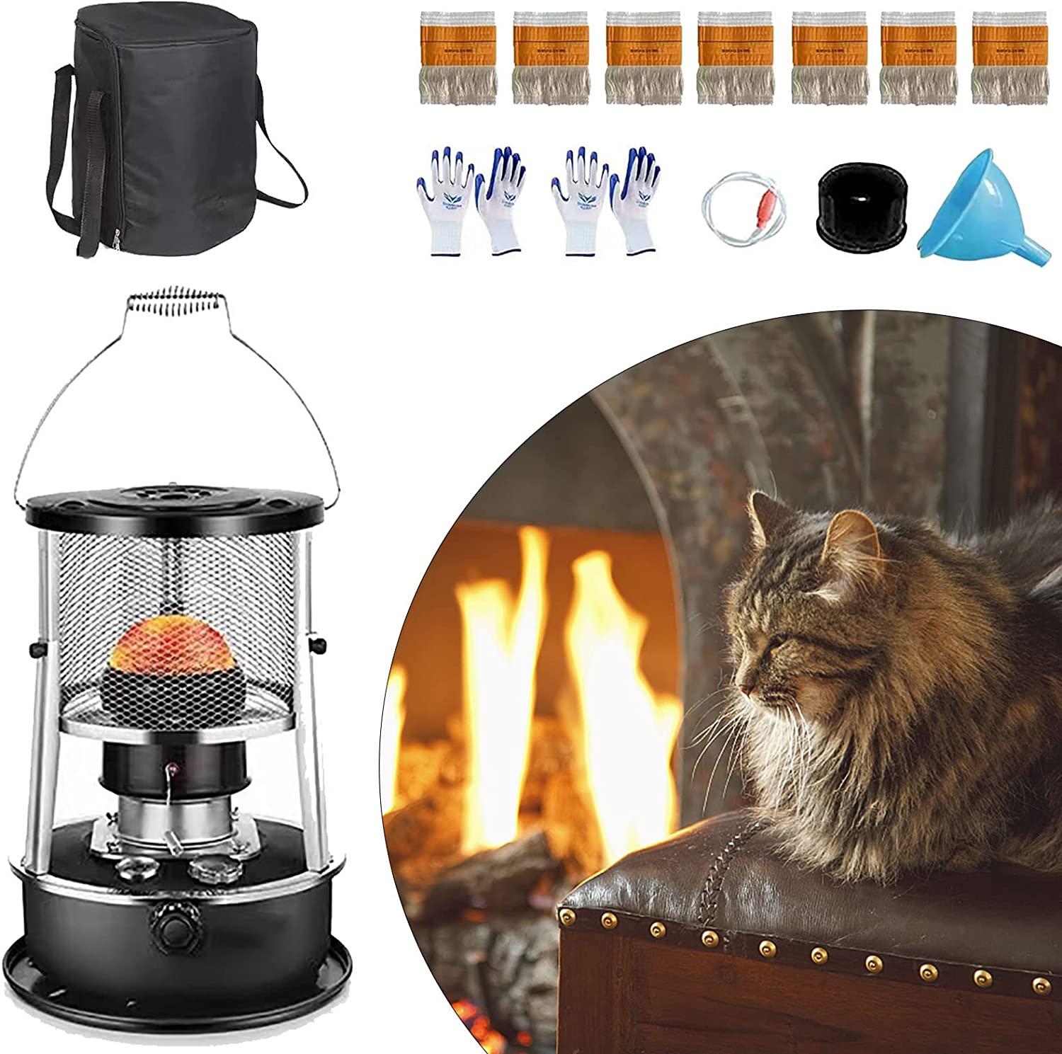 OCAZI Portable Kerosene Stove Heater for Indoor Camping Patio Oil Heater with 7 Cotton Cores, 2600w Kerosene Heaters for Indoor Use/Outdoor Heating Cooking-withoutglasscover4.5L-Black