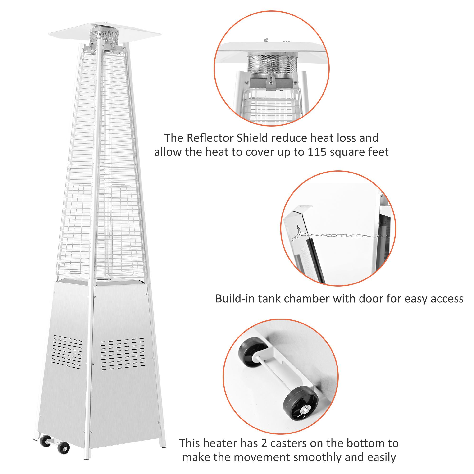 42000 BTU Stainless Steel Material Pyramid Glass Tube Flame Outdoor Heater with Long Strips of Flame with Aluminum Top Reflector Shield Heating Up to 115 Square feet - Image 9