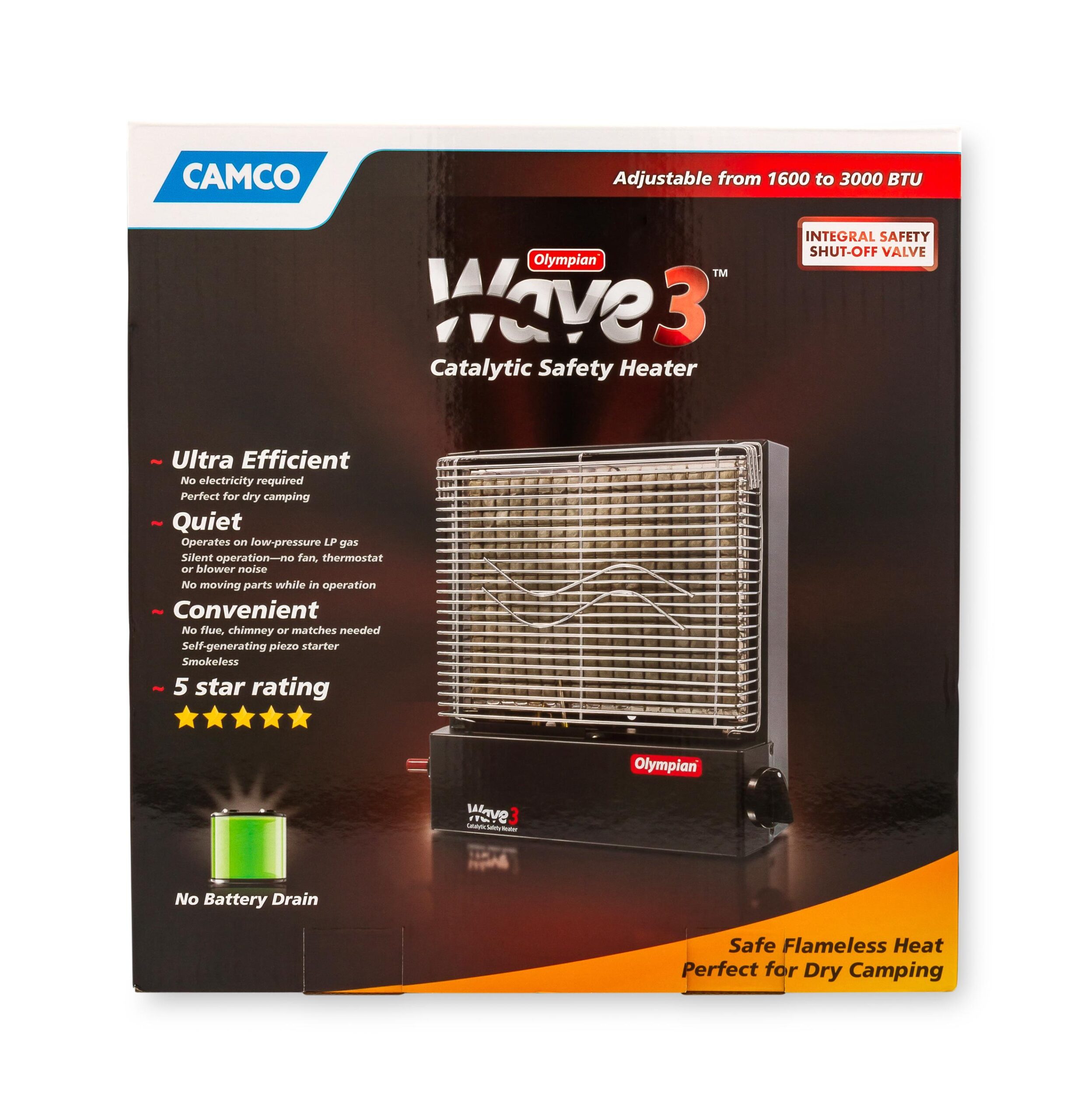Camco Olympian RV Wave-3 LP Gas Catalytic Safety Heater, Adjustable 1600 to 3000 BTU, Warms 130 Square Feet of Space, Portable and Wall Mountable - Image 6