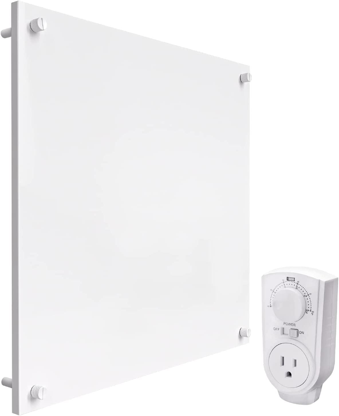EconoHome Wall Mount Space Heater Panel 2023 Model - with Thermostat - 400 Watt Convection Heater - Ideal for 120 Sq Ft Room - 120V Electric Heater - Overheat Protection (White)