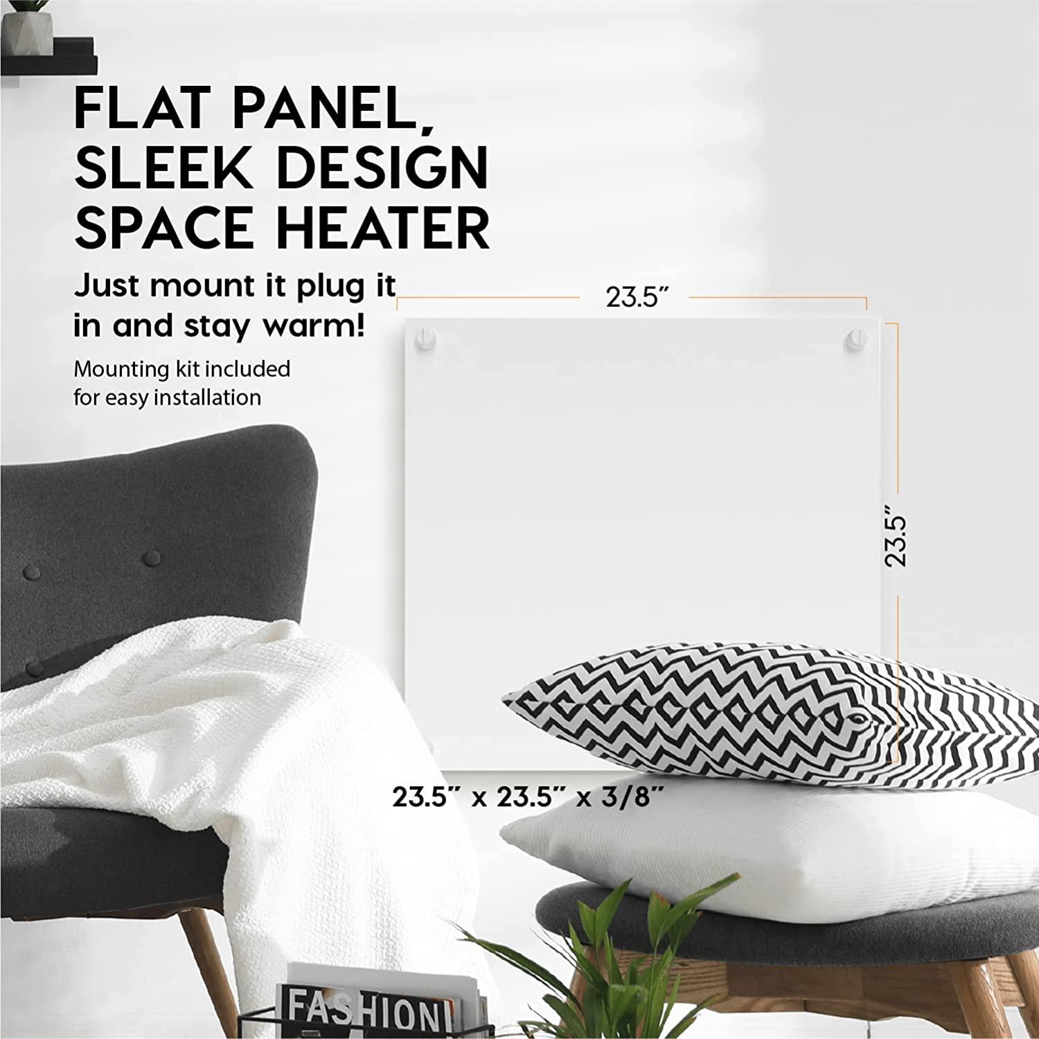 EconoHome Wall Mount Space Heater Panel 2023 Model - with Thermostat - 400 Watt Convection Heater - Ideal for 120 Sq Ft Room - 120V Electric Heater - Overheat Protection (White) - Image 4