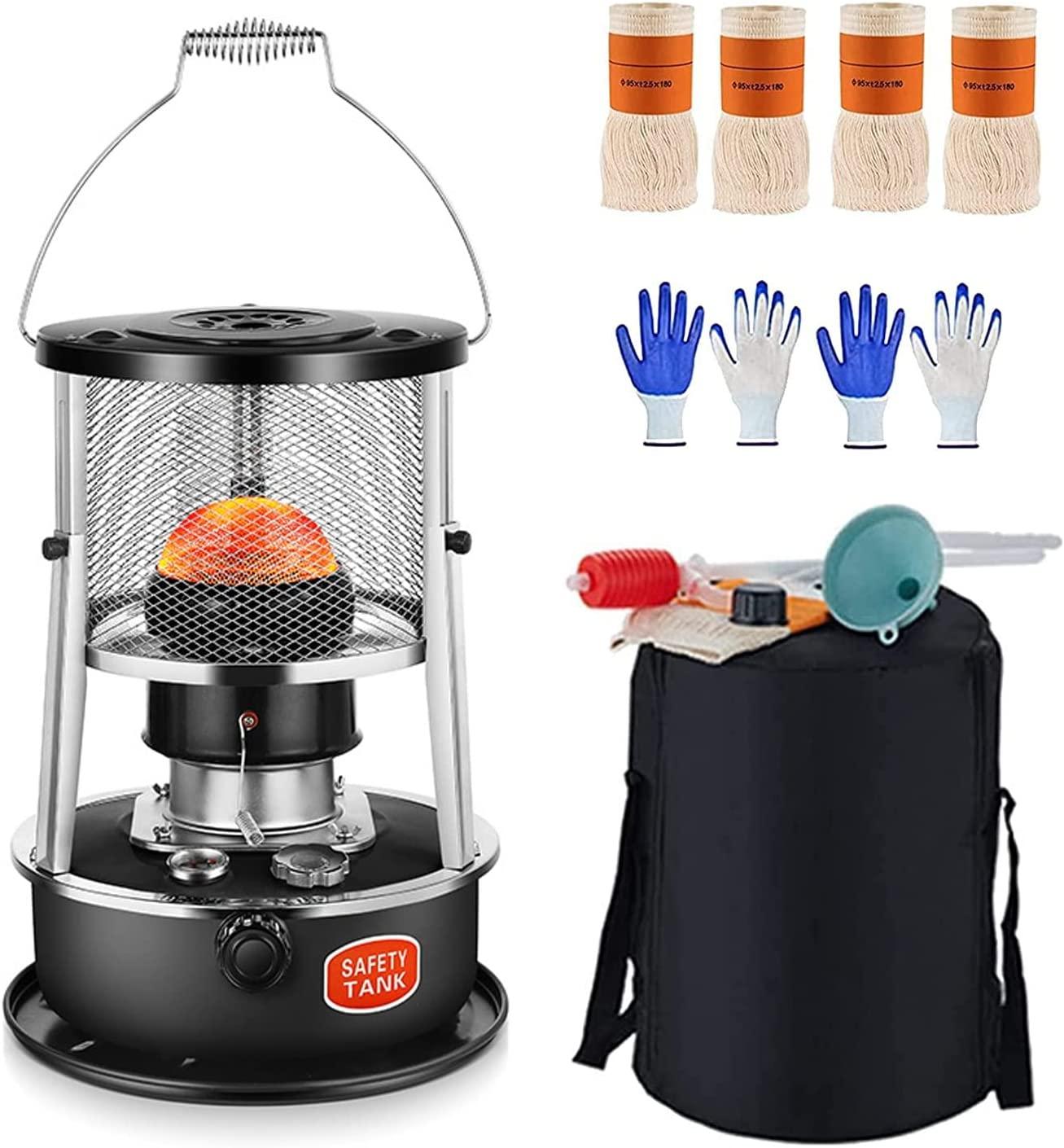 Portable Kerosene Heater Stove, 9000 BTU/H Indoor Kerosene Heater Height Adjustable Oil Heaters for Home Indoor Outdoor Camping Deck (Color : Black(A))