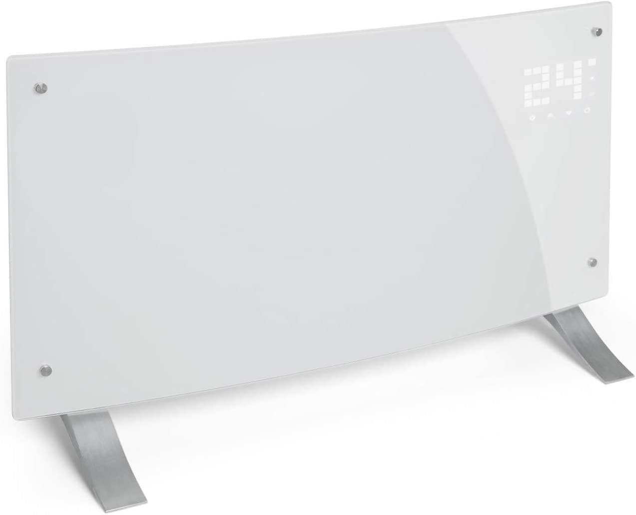 KLARSTEIN holm Curved, Convection Panel Space Heater, 1500 Watt, Warms up to 400 sq ft, standing or Easy Wall Mount, LED Display, ECO Mode, Overheating Protection, Adjustable Programs, Child Lock, White