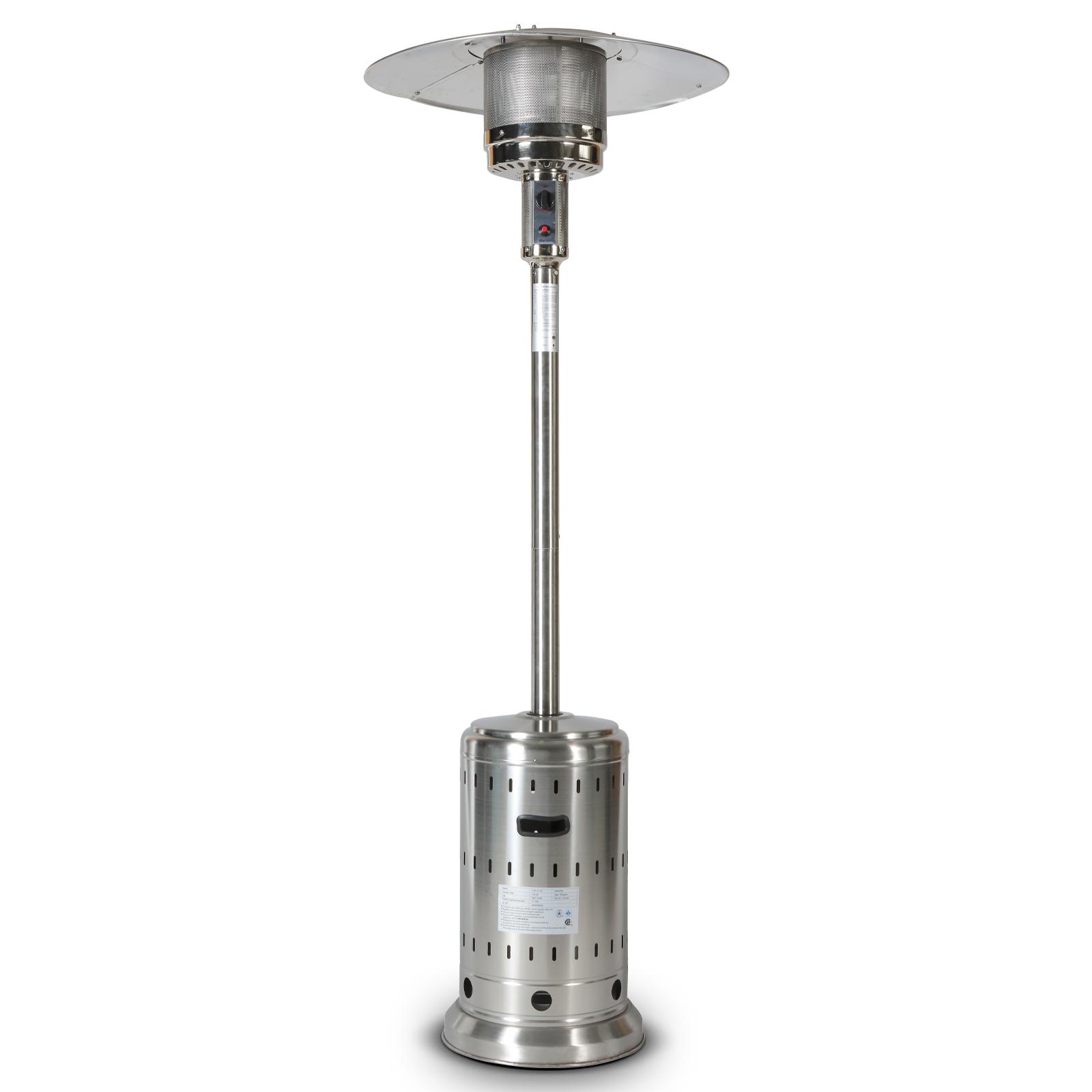 RTR 46000Btu Propane Stainless Steel Mushroom Outdoor Patio Heater, With Two Smooth-Rolling Wheels,With Hose Set,With Black Cover,Pole In Two Pieces(Upper And Bottom)